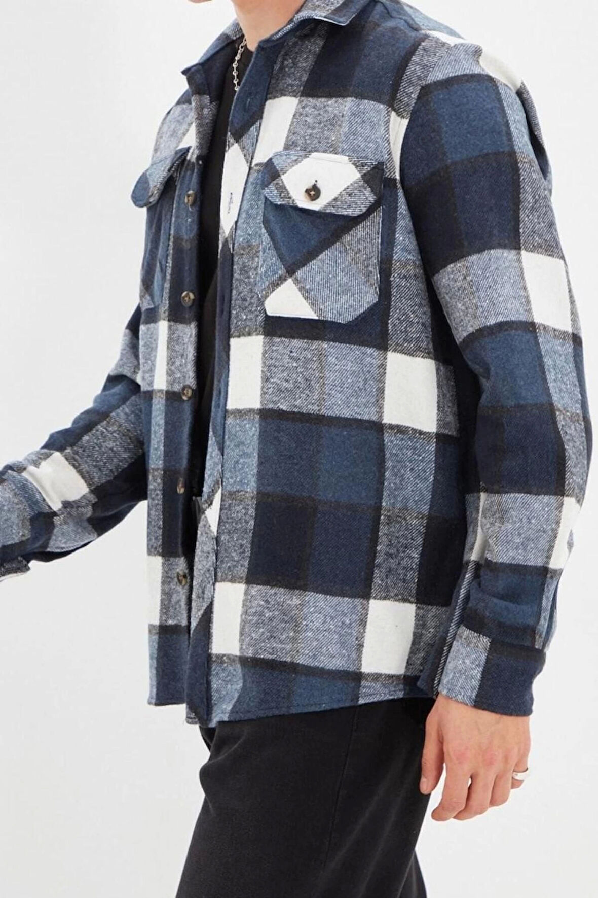 Moda Gömlek Yaka Ekose Uzun Kol Regular Fit Çift Cepli Kışlık Kareli Ekose Oduncu Ceket Gömlek