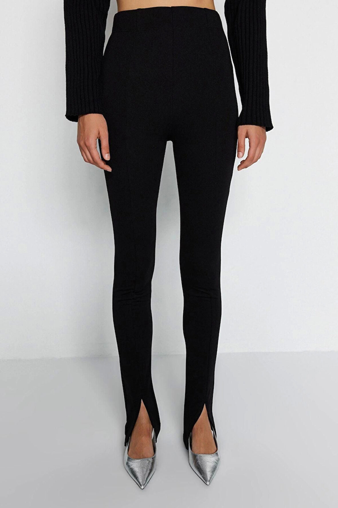 Kadın Yeni Moda Dar Paça Uzun Boy Örme Yırtmaç Detaylı Örme Tall Pantolon