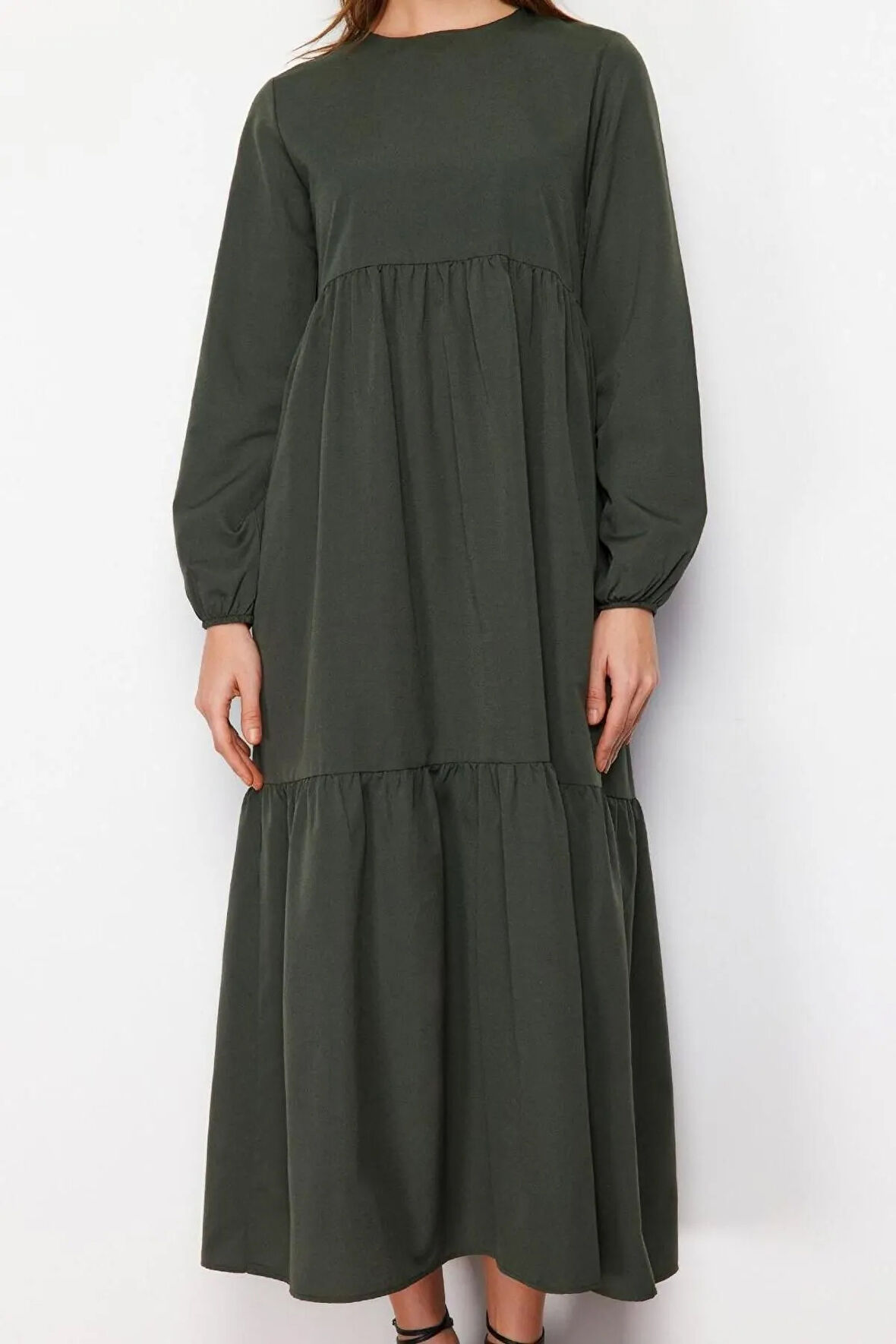 Yeni Oversize Günlük Terrycotton Dokuma Bisiklet Yaka Uzun Kol Skater Uzun Boy Tesettür Elbise