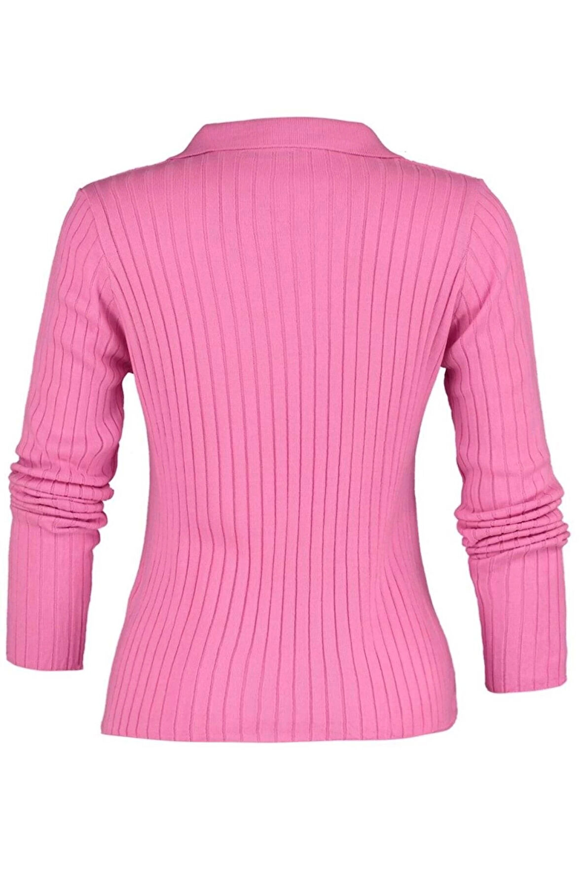 Kadın Moda Şık Regular Polo Yaka Uzun Kol Düz Kol Ucu Detaylı Polo Yaka Triko Kazak