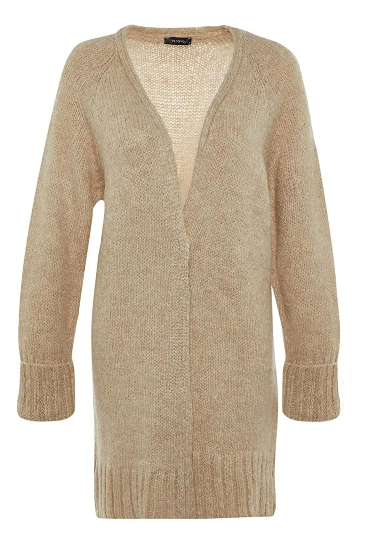 Kadın Moda Şık Midi V Yaka Uzun Kol Düz Geniş Kalıp Yumuşak Dokulu Triko Hırka