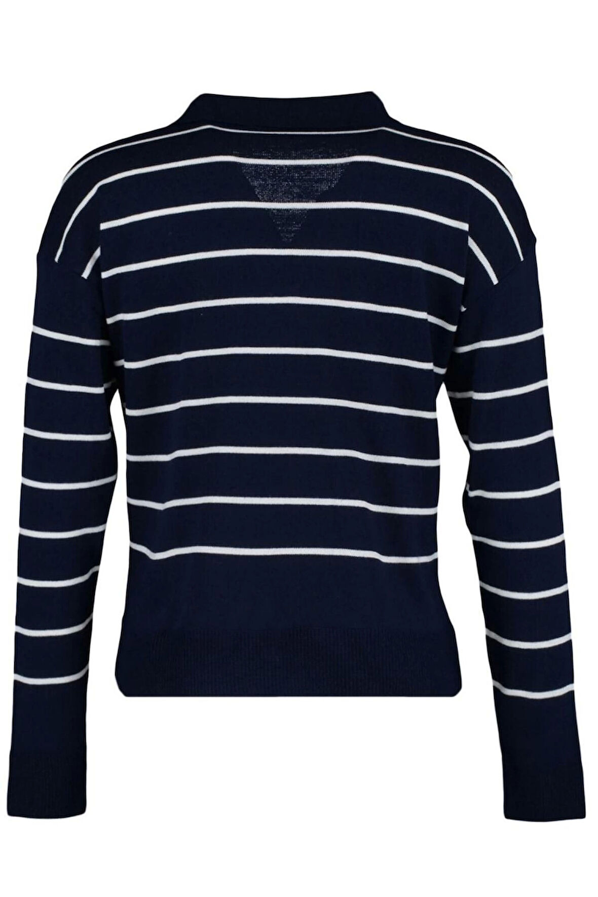 Kadın Moda Şık Regular Polo Yaka Uzun Kol Çizgili Polo Yaka Triko Kazak