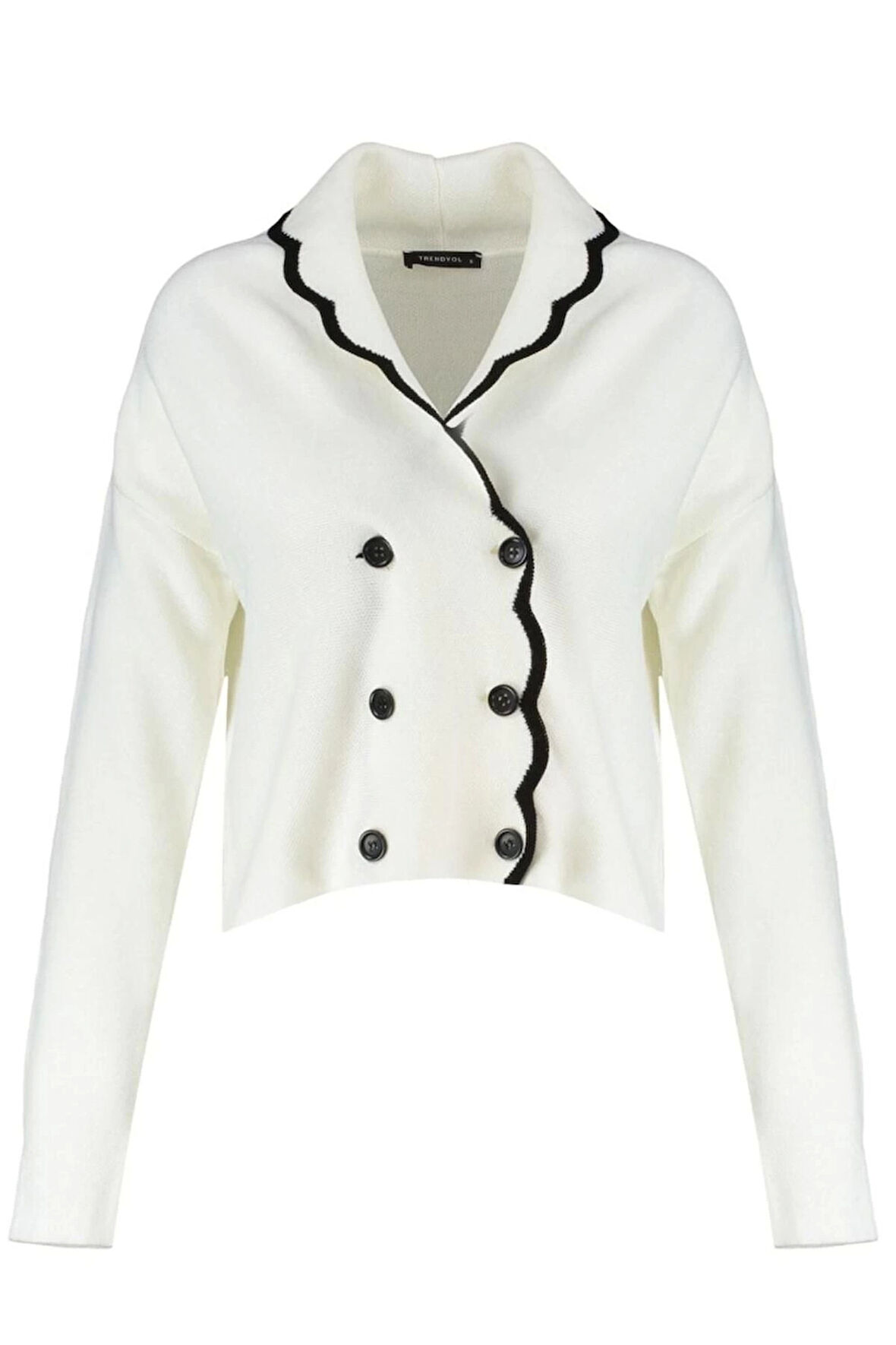 Kadın Moda Şık Regular Kruvaze Uzun Kol Renk Bloklu Limited Edition Kruvaze Yaka Triko Hırka