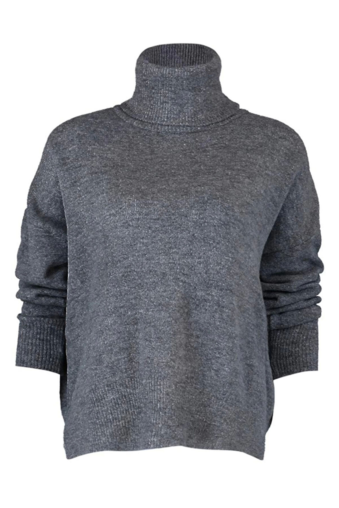 Kadın Moda Şık Regular Balıkçı Yaka Uzun Kol Düz Yumuşak Dokulu Balıkçı Yaka Triko Kazak