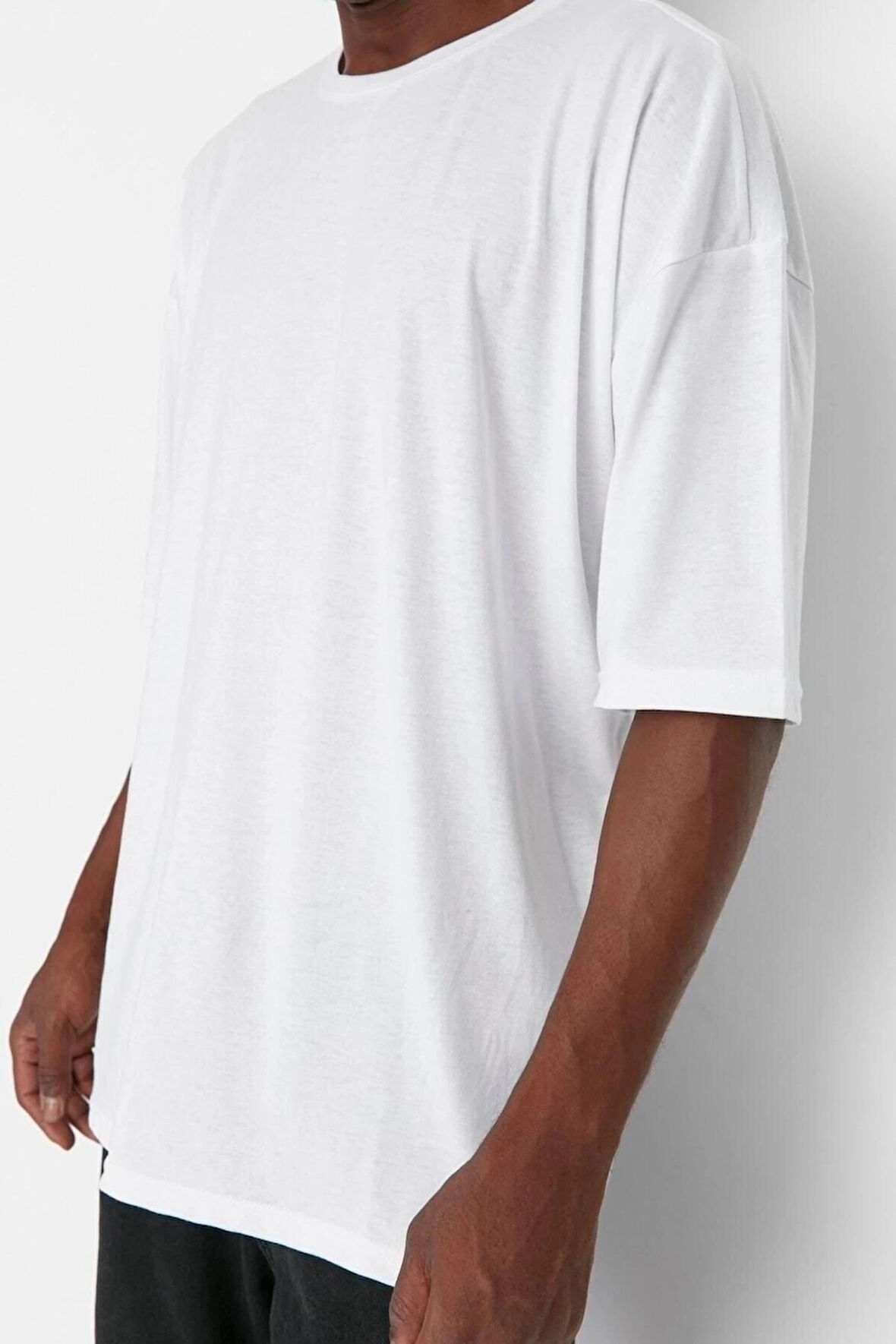 Yeni Sezon Oversize Pamuk Polyester Bisiklet Yaka Kısa Kol Düz Desenli Günlük T-Shirt