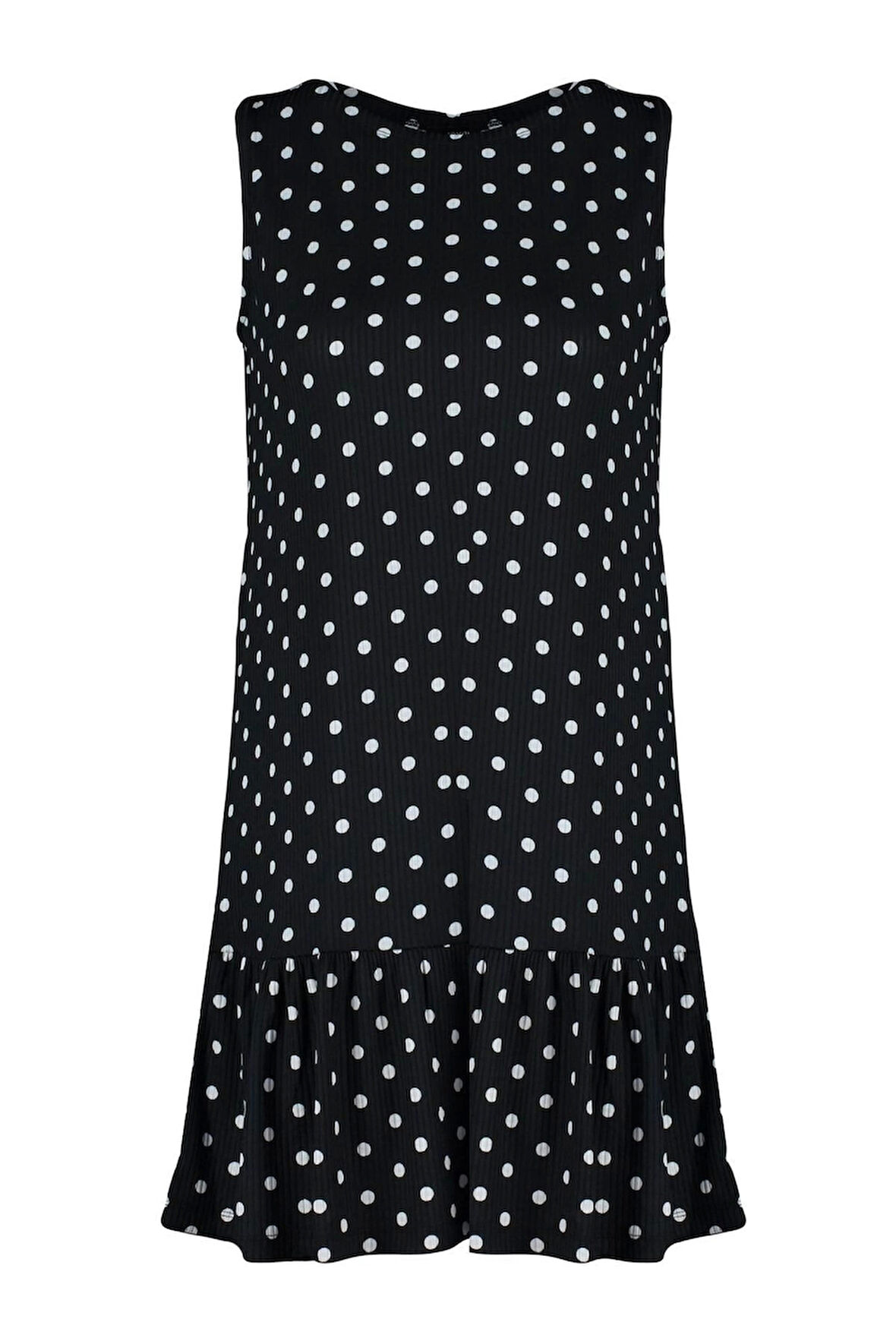 Yeni Rahat Günlük Polyester Kaşkorse Örme Bisiklet Yaka Kolsuz Kol Eteği Fırfırlı Mini Boy Elbise