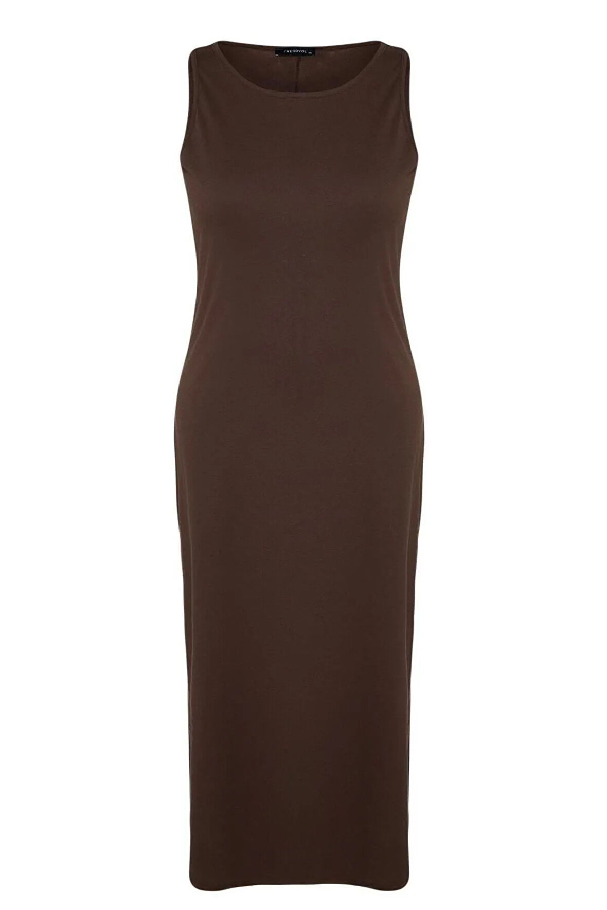 Yeni Slim Casual Günlük Süprem Örme Bisiklet Yaka Kolsuz Kol Shift Midi Boy Büyük Beden Elbise