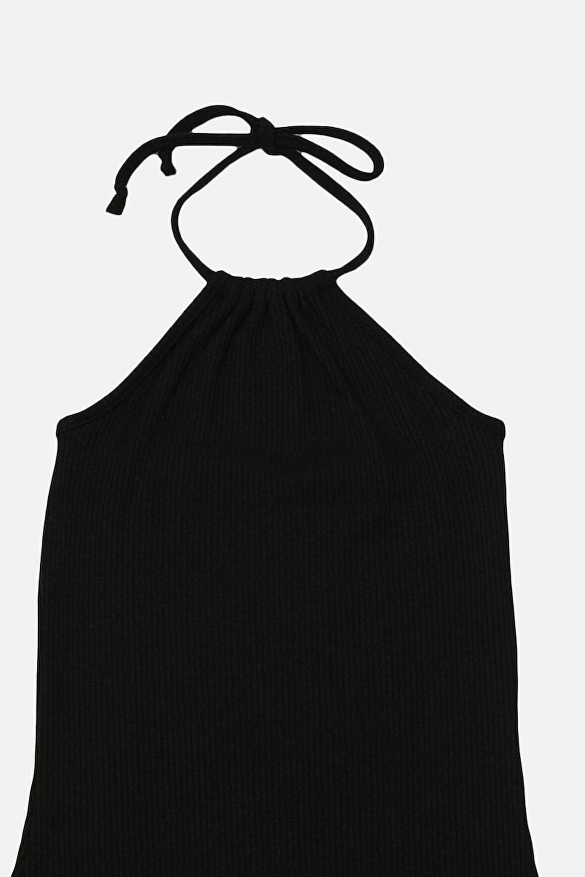 Yeni Slim Casual Günlük Kaşkorse Örme Boyundan Bağlamalı Kolsuz Kol Bodycone Midi Boy Elbise