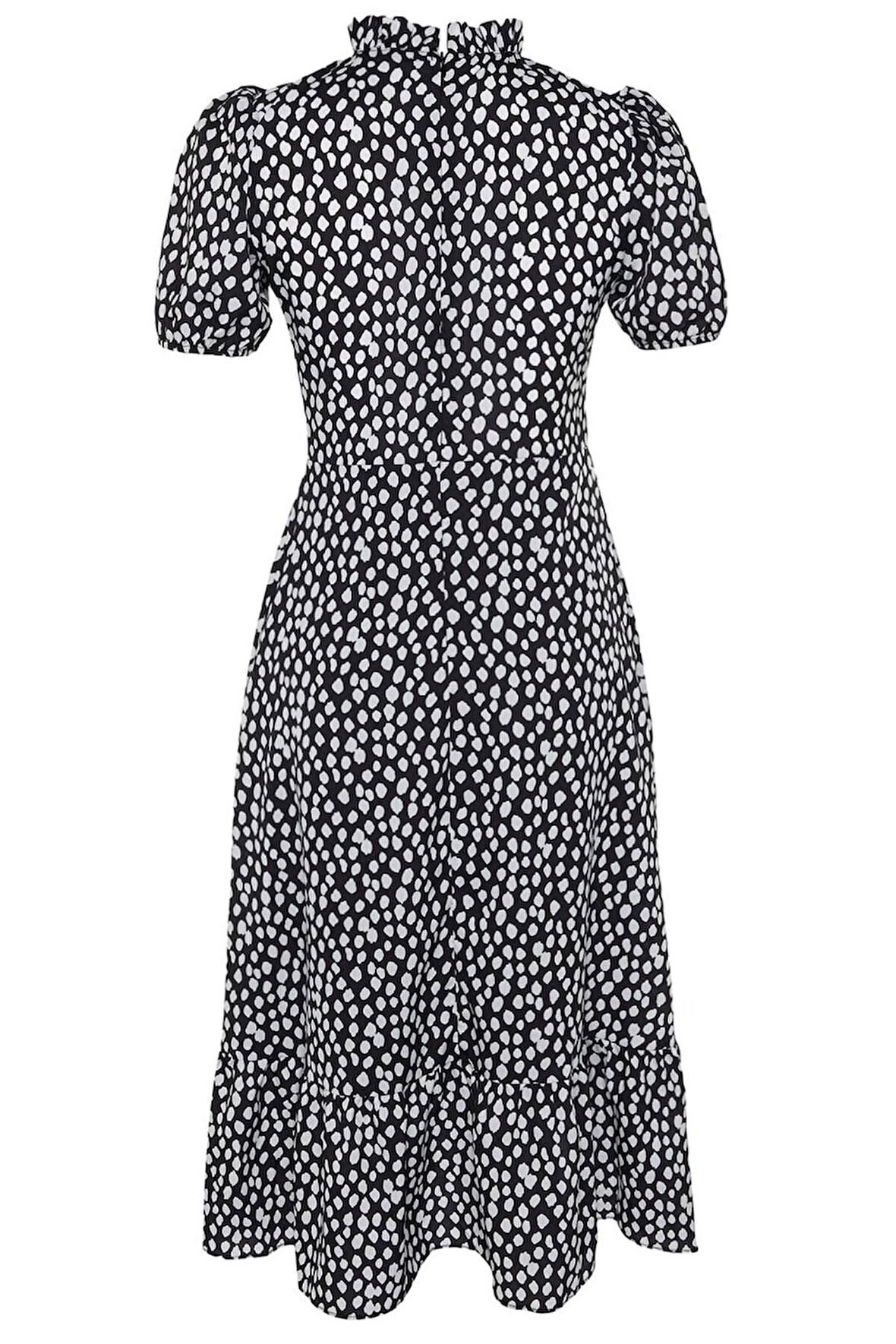 Yeni Regular Casual Günlük Moss Krep Dokuma Dik Yaka Kısa Kol A-Line Midi Boy Elbise