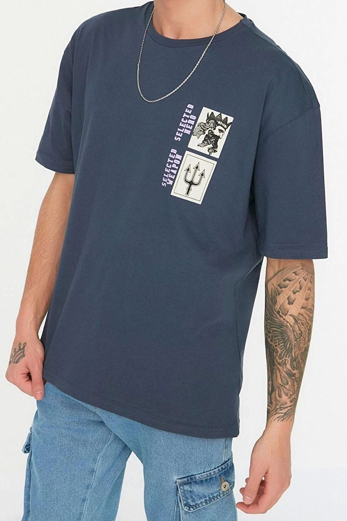 Yeni Sezon Rahat %100 Pamuk Bisiklet Yaka Kısa Kol Sanatsal Desenli Günlük T-Shirt