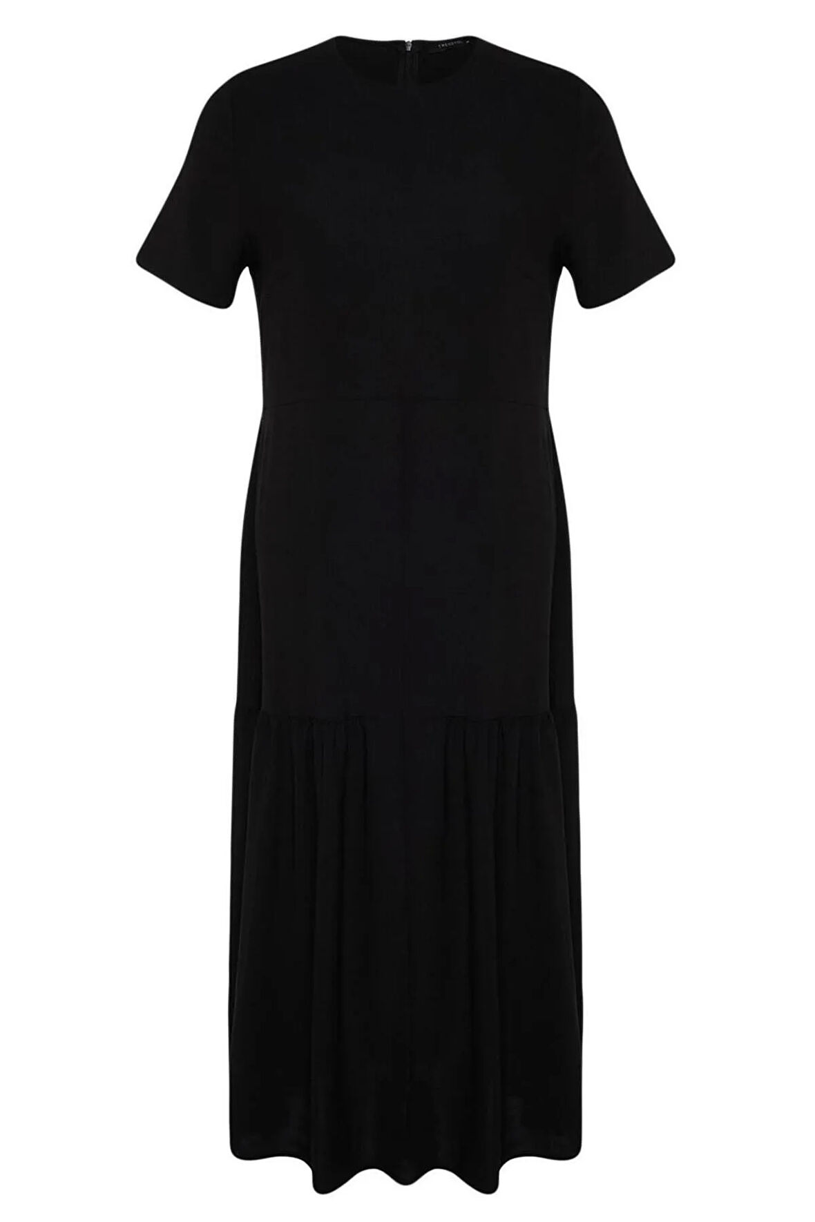 Yeni Oversize Casual Günlük Aerobin Dokuma Bisiklet Yaka Kısa Kol A-Line Maxi Boy Büyük Beden Elbise