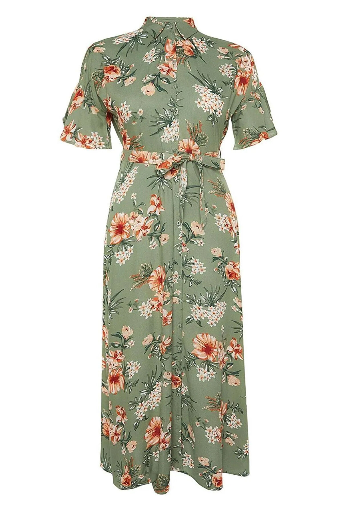 Yeni Rahat Casual Günlük Shally Dokuma Gömlek Yaka Kısa Kol A-Line Maxi Boy Büyük Beden Elbise