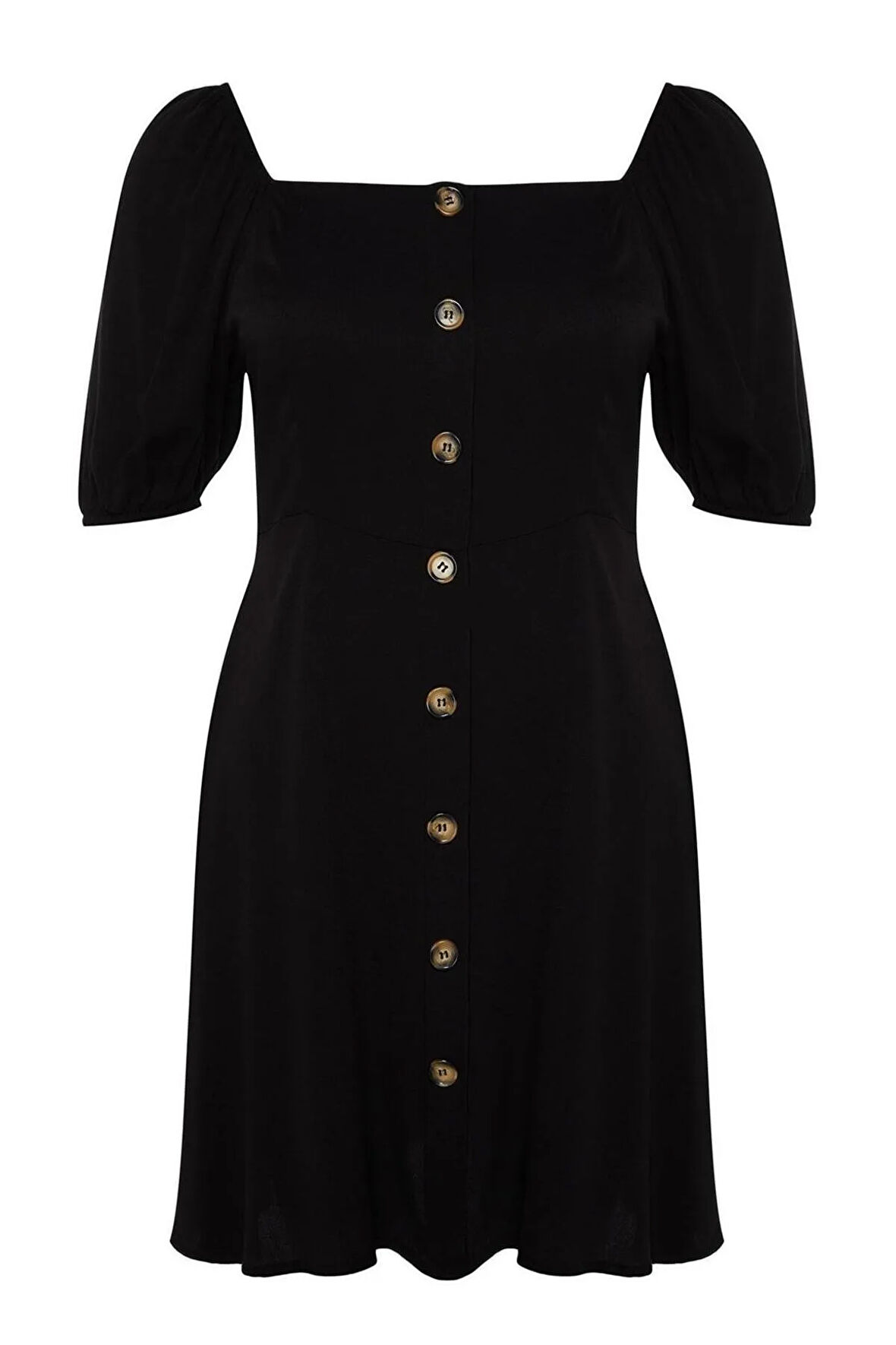 Yeni Fit Casual Günlük Shally Dokuma Kare Yaka Kısa Kol A-Line Mini Boy Büyük Beden Elbise