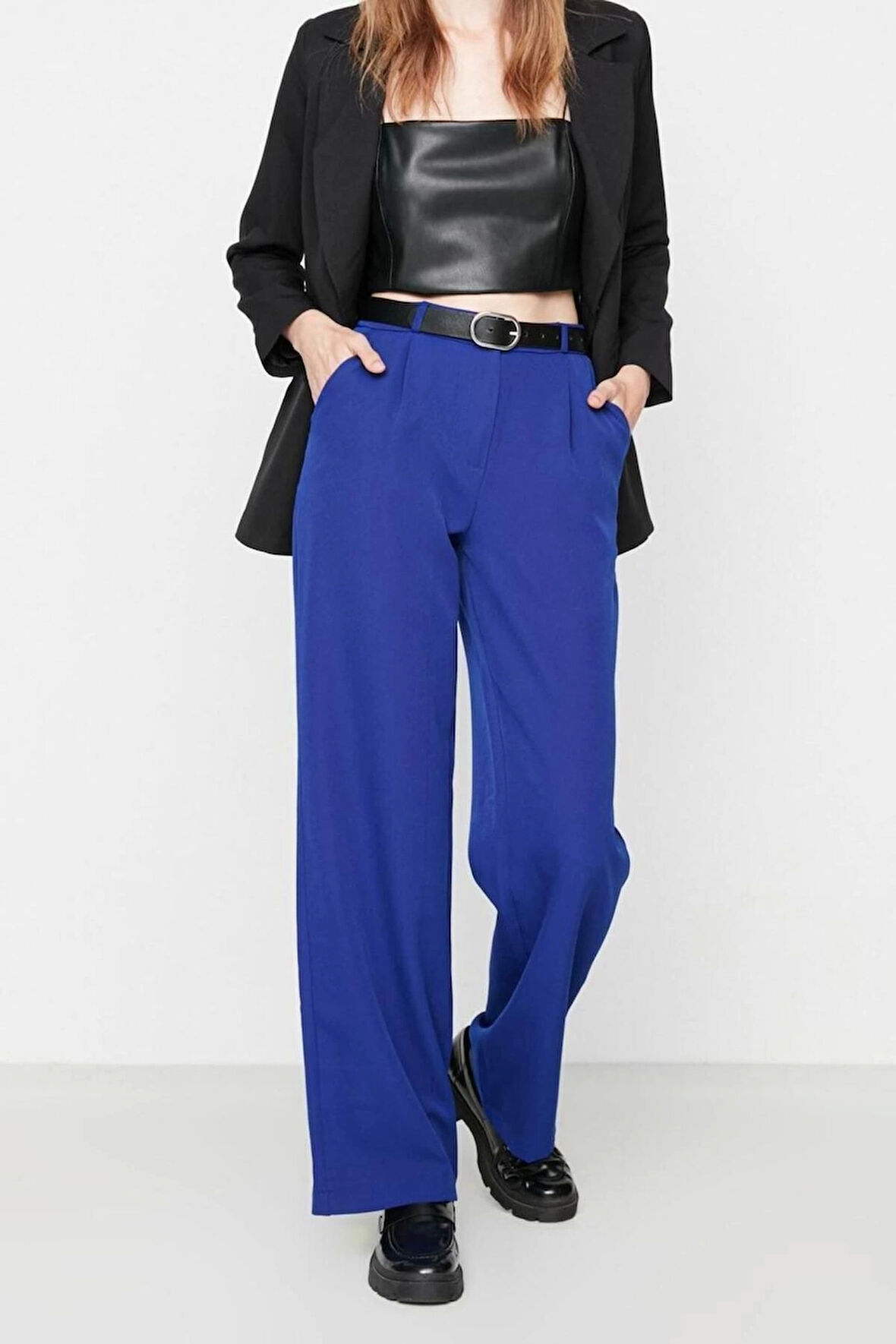 Kadın Yeni Moda Geniş Paça Uzun Boy Dokuma Yüksek Bel Wide Leg Geniş Paça Pilili Pantolon