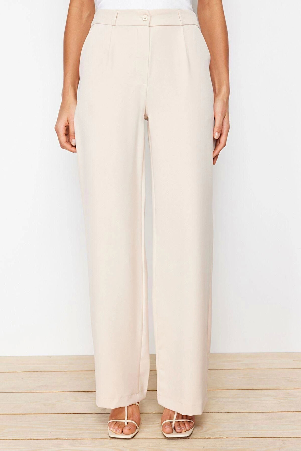 Kadın Yeni Moda Geniş Paça Uzun Boy Dokuma Yüksek Bel Wide Leg Geniş Paça Pilili Pantolon