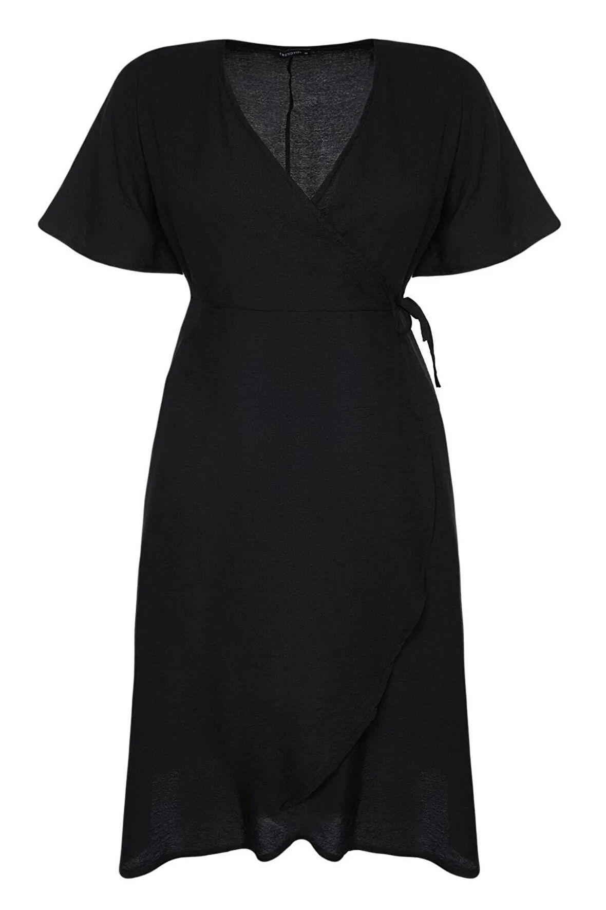 Yeni Rahat Casual Günlük Shally Dokuma Kruvaze Kısa Kol Anvelop Midi Boy Büyük Beden Elbise