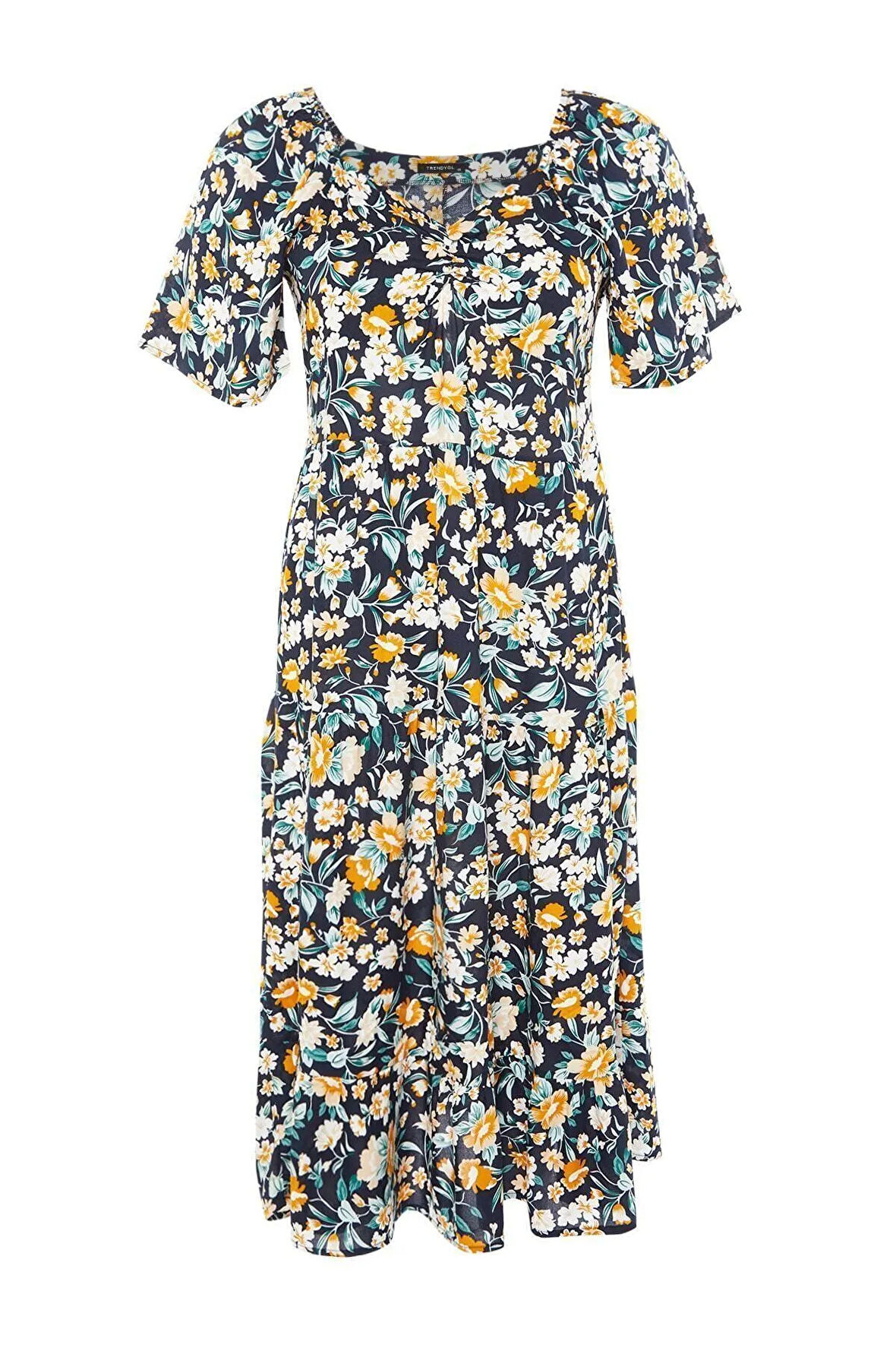 Yeni Rahat Casual Günlük Shally Dokuma V Yaka Kısa Kol A-Line Maxi Boy Büyük Beden Elbise