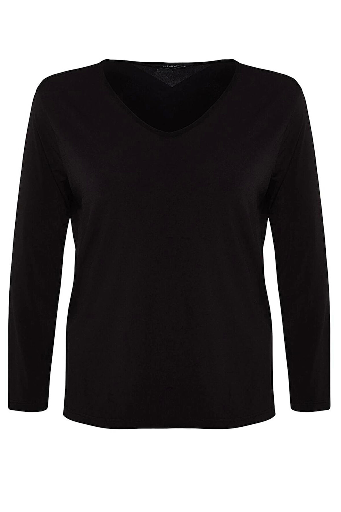 Kadın Moda Şık Büyük Beden Uzun V Yaka Regular Kalıp Örme Boyfriend Yırtmaçlı Bluz