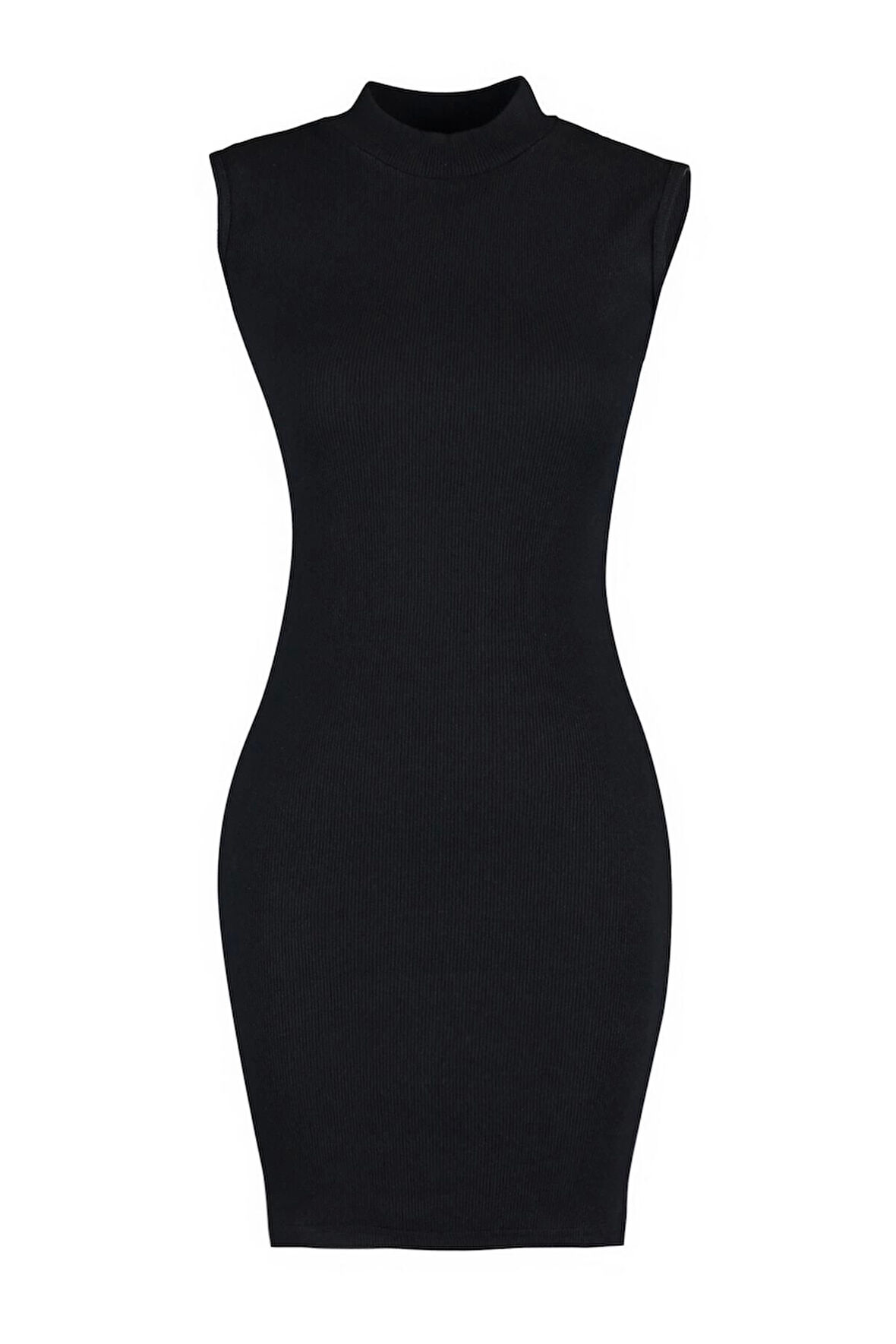 Yeni Slim Gündüz Gece Rejenere Kaşkorse Örme Bisiklet Yaka Kolsuz Kol Bodycone Mini Boy Elbise