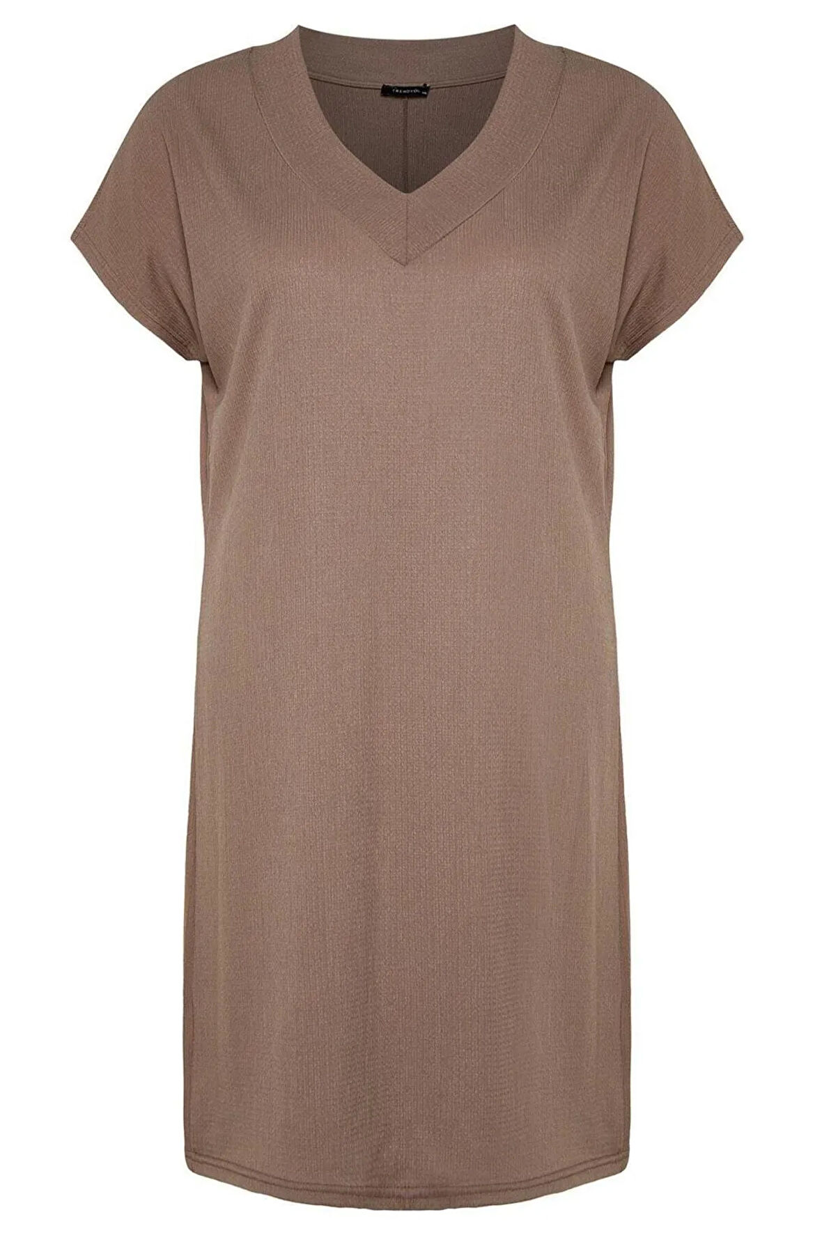 Yeni Slim Şık Abiye Gece Bürümcük Örme V Yaka Kısa Kol Shift Mini Boy Büyük Beden Elbise