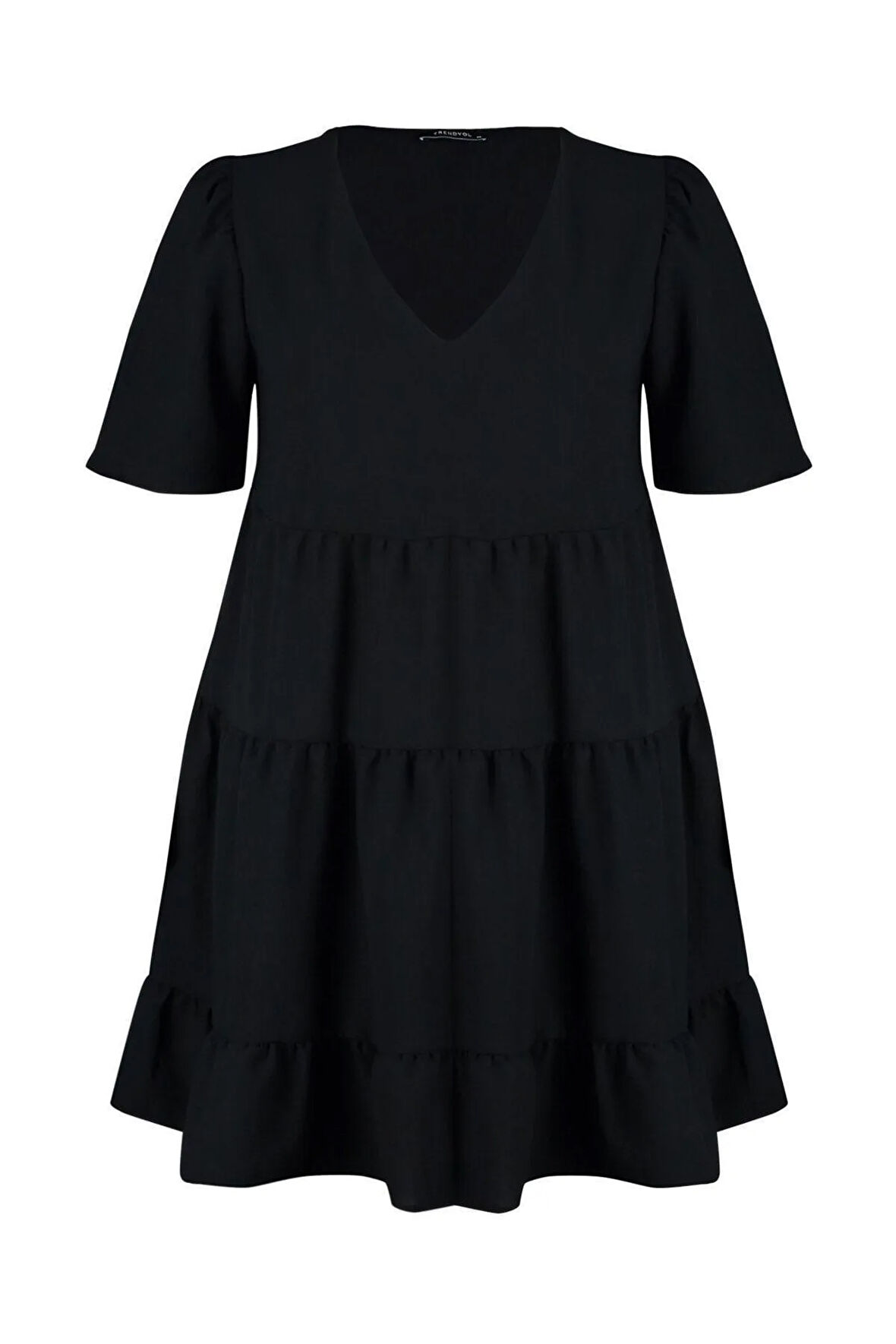 Yeni Rahat Casual Günlük Aerobin Dokuma V Yaka Kısa Kol Smock Mini Boy Büyük Beden Elbise