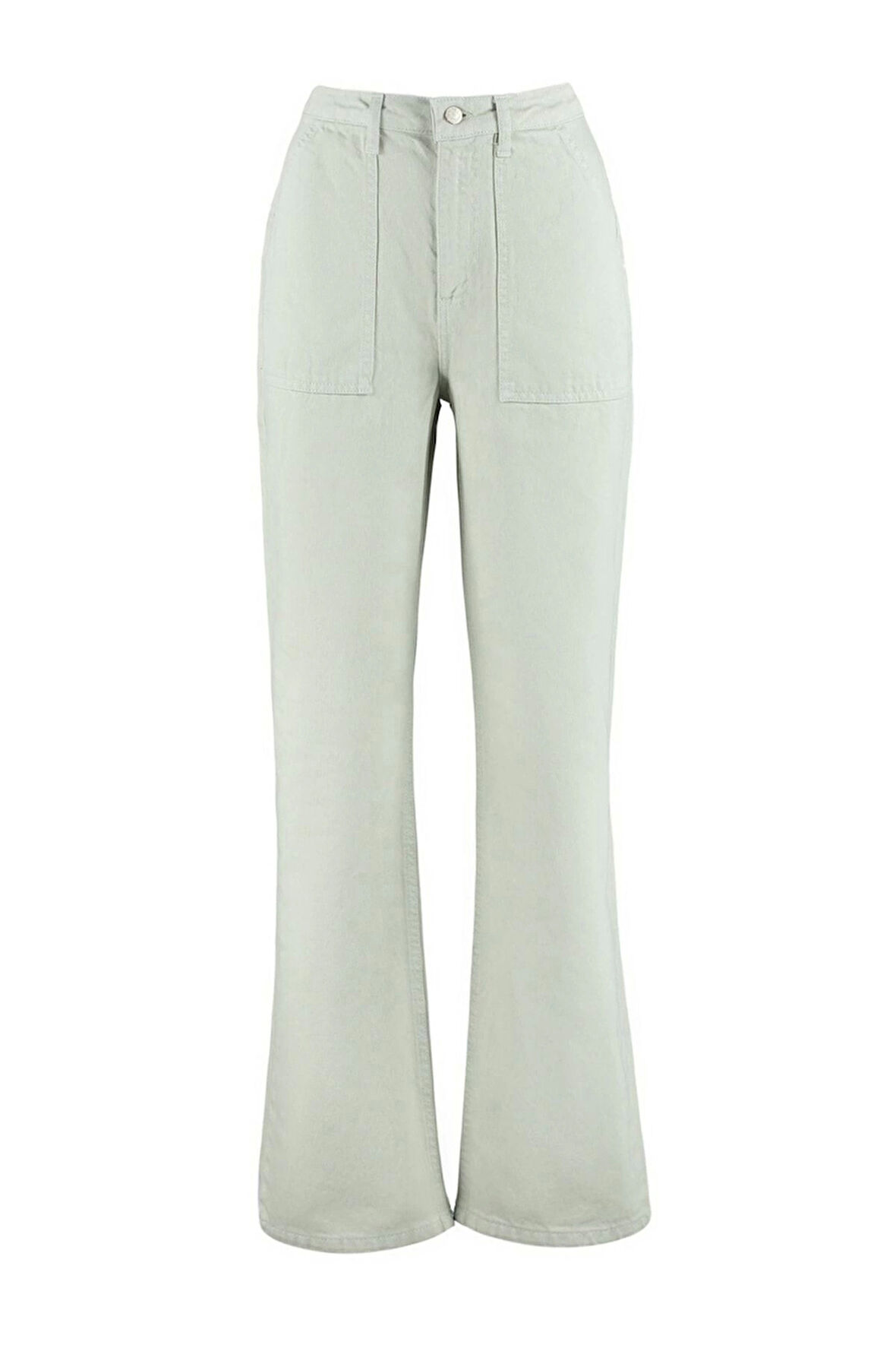 Kadın Moda Şık Kot Pantolon Geniş Paça Regular Boy Denim Lacivert Cep Detaylı Yüksek Bel Jeans
