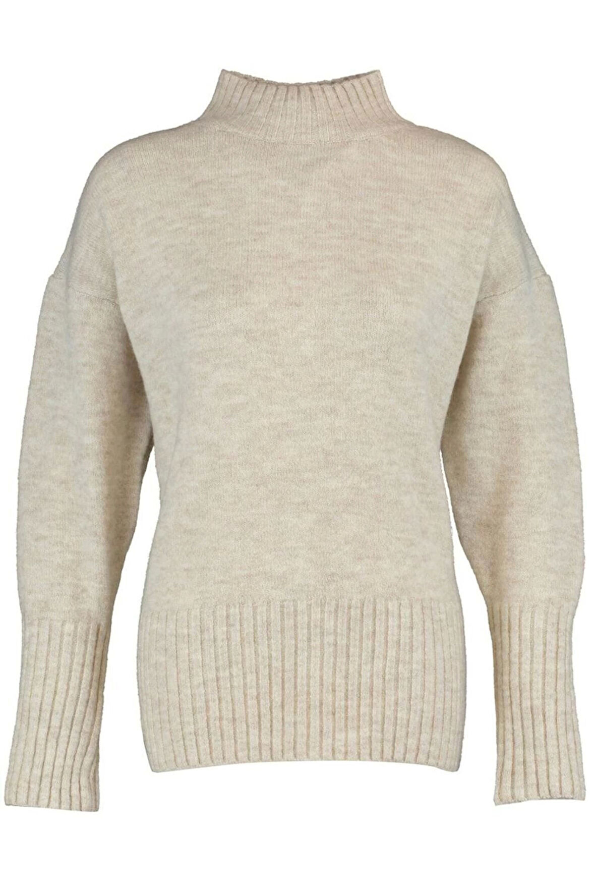 Kadın Moda Şık Regular Dik Yaka Uzun Kol Düz Geniş Kalıp Yumuşak Dokulu Basic Triko Kazak