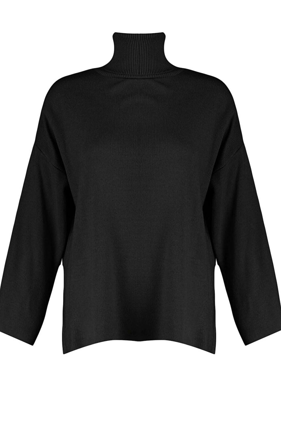 Kadın Moda Şık Regular Balıkçı Yaka Uzun Kol Düz Geniş Kalıp Basic Triko Kazak