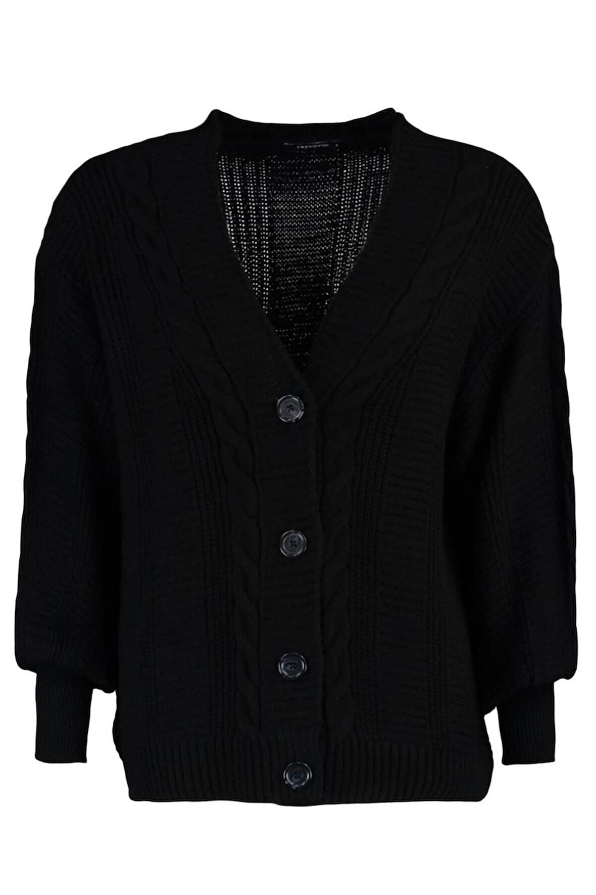 Kadın Moda Şık Regular V Yaka Uzun Kol Saç Örgü Geniş Kalıp Triko Hırka