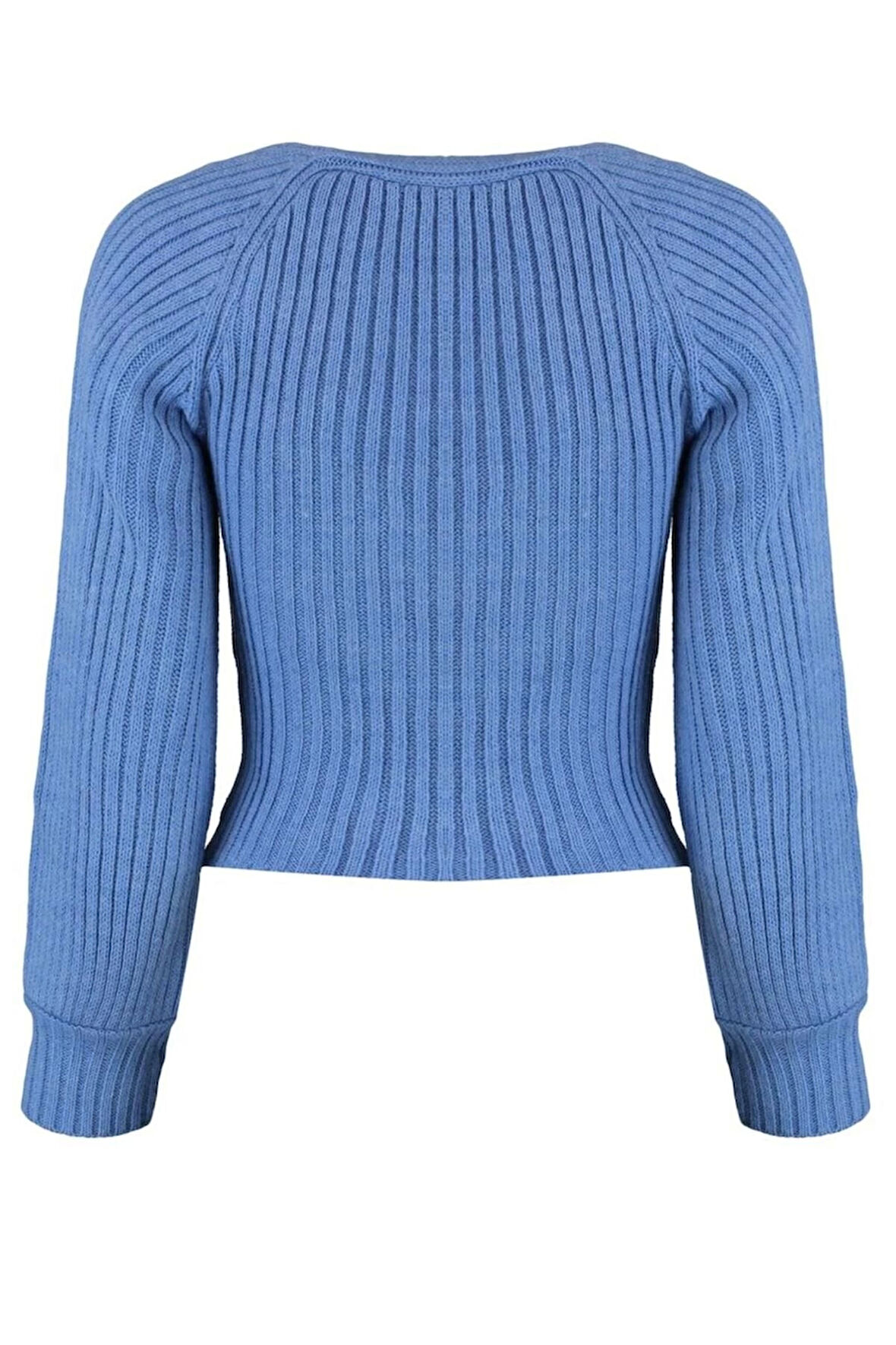 Kadın Moda Şık Crop Kalp Yaka Uzun Kol Düz Crop Kalp Yaka Triko Kazak