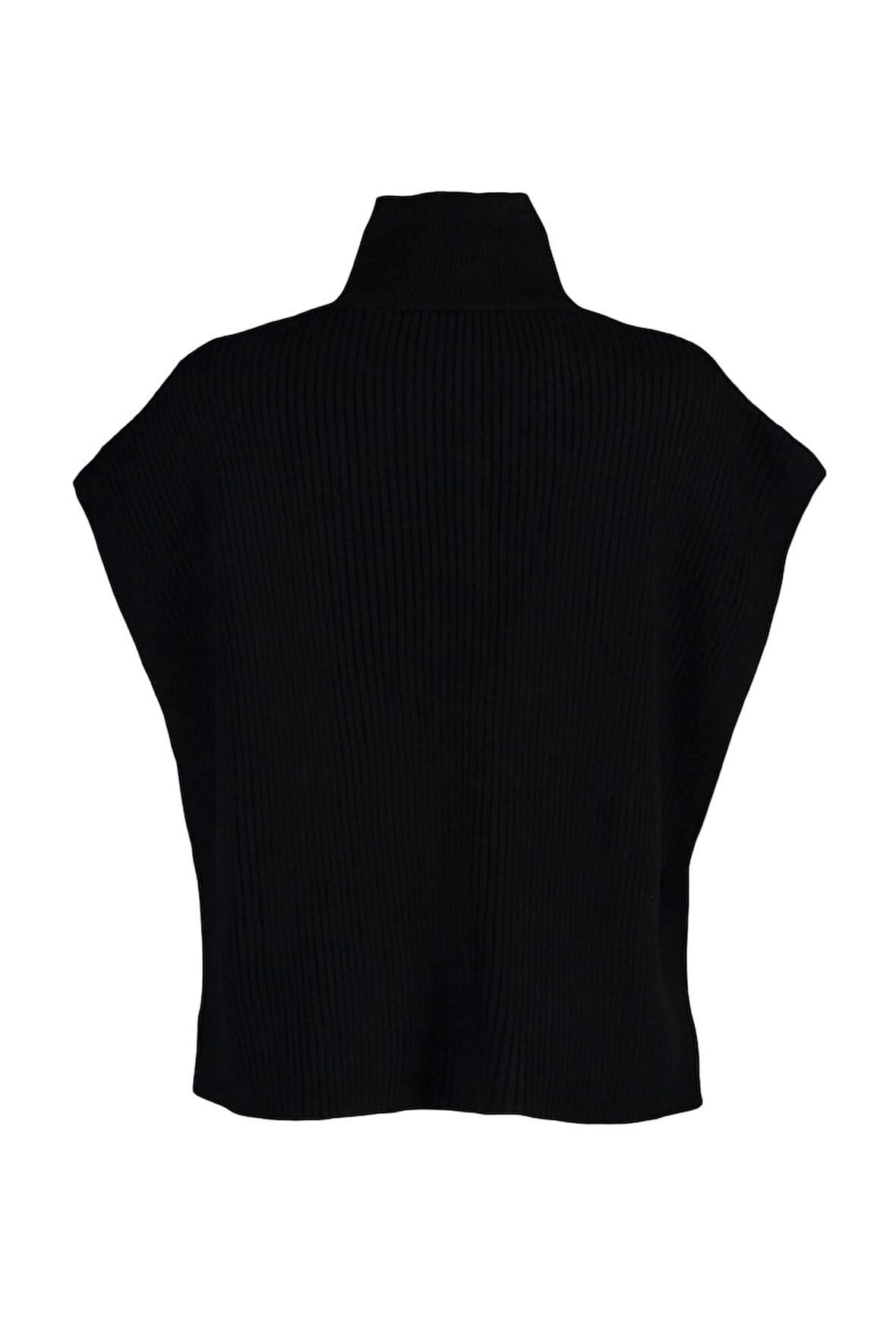 Kadın Moda Şık Dik Yaka Standart Kol Regular Yandan Bağlama Detaylı Yaka Düğmeli Triko Süveter