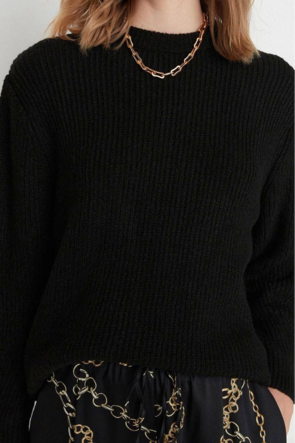 Kadın Moda Regular Bisiklet Yaka Uzun Kol Dokulu Geniş Kalıp Couple Yumuşak Dokulu Basic Triko Kazak