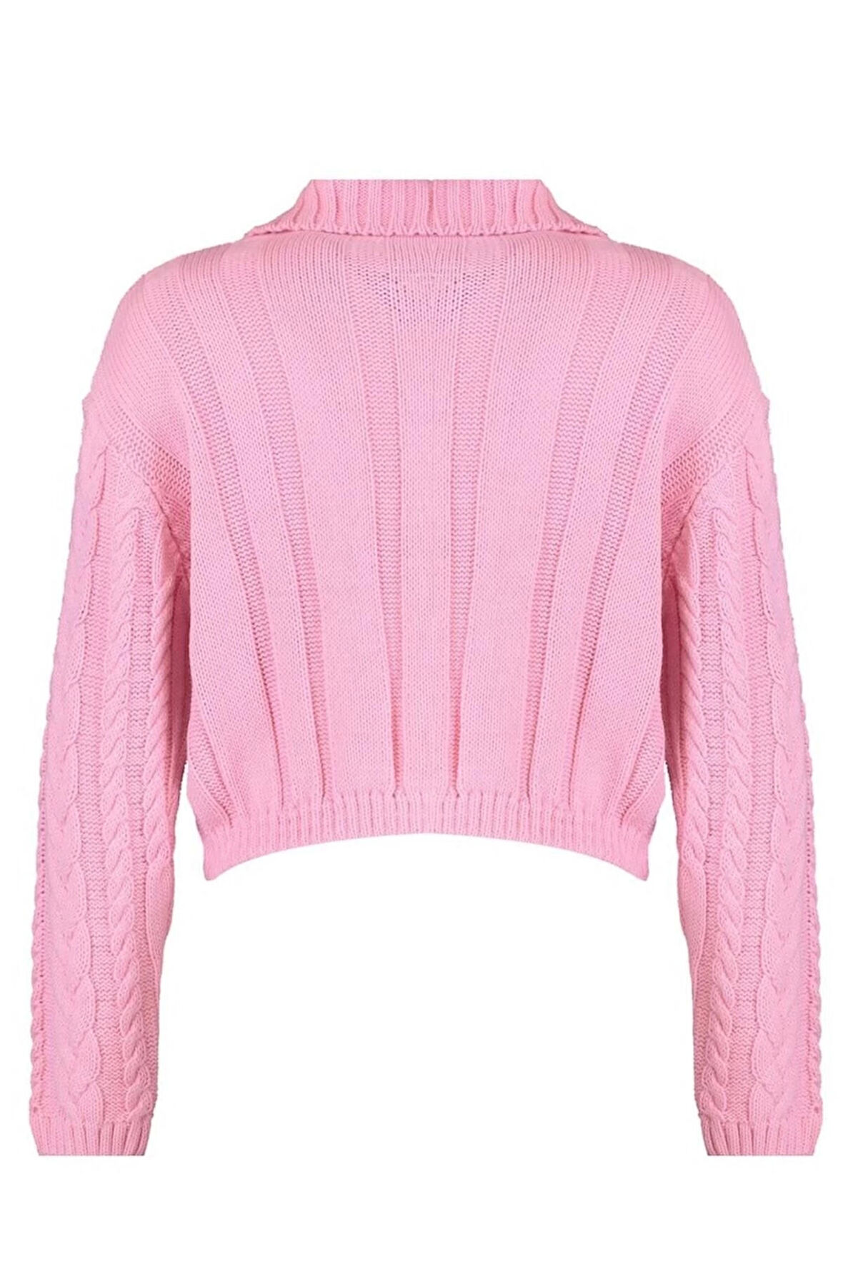 Kadın Moda Şık Crop Polo Yaka Regular Crop Polo Yaka Triko Hırka