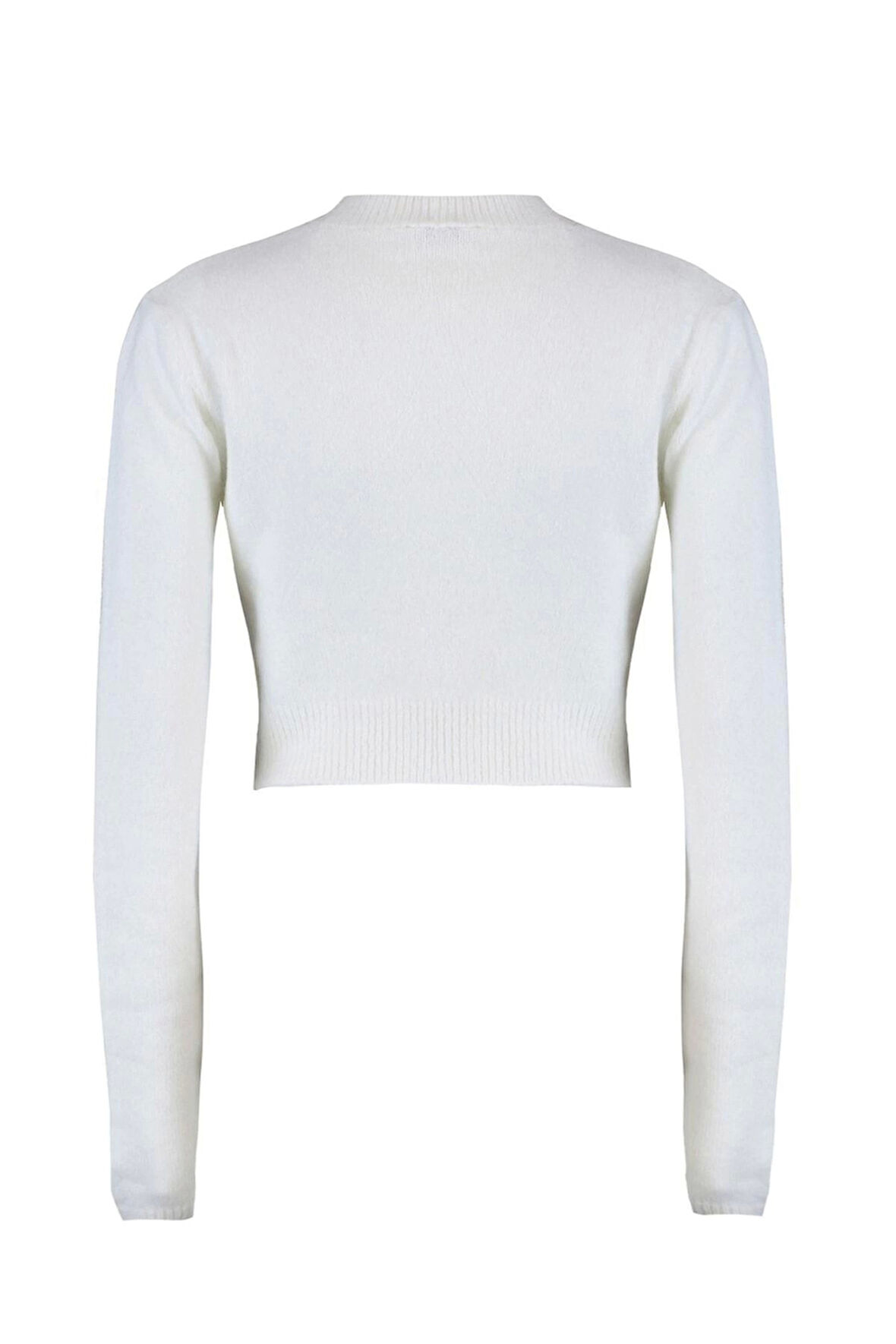 Kadın Moda Şık Bisiklet Yaka Standart Kol Crop Yumuşak Dokulu Triko Kazak