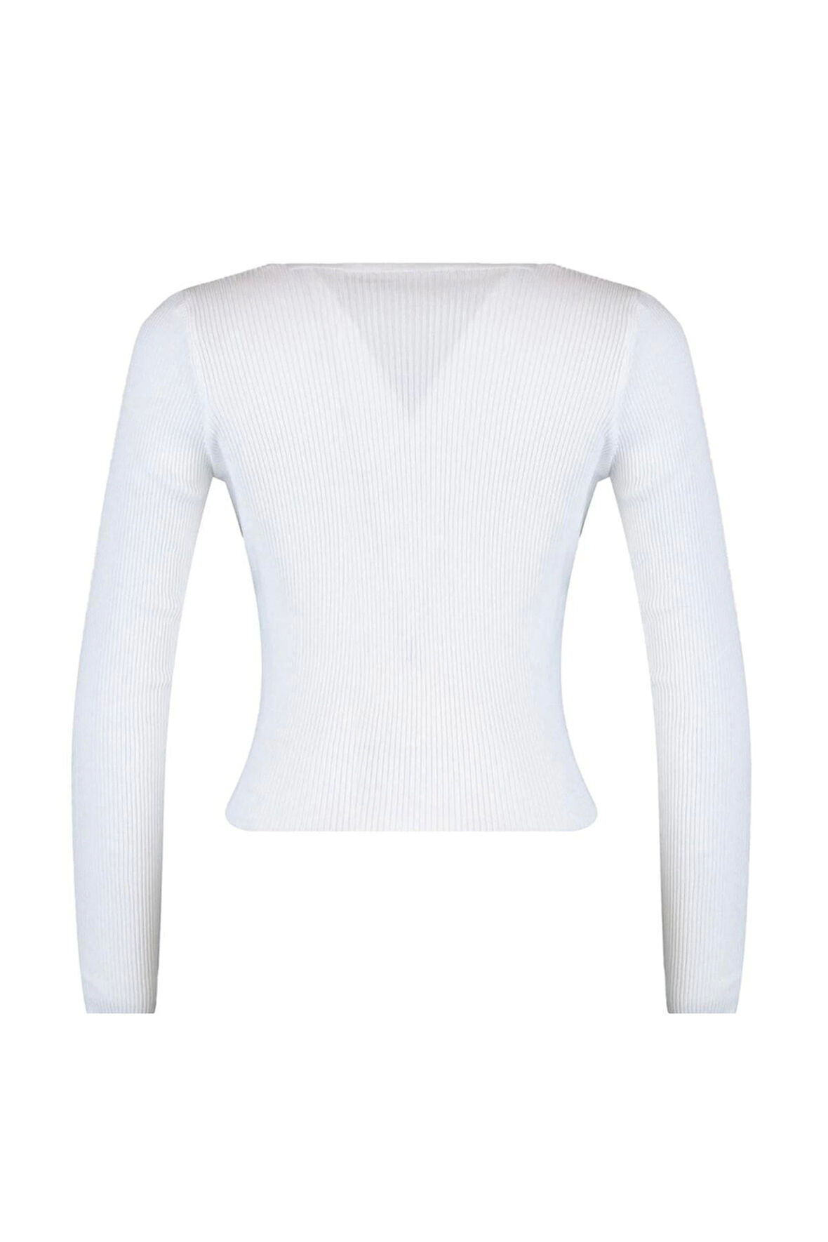 Kadın Moda Şık Kruvaze Standart Kol Regular Büzgü Detaylı Triko Kazak