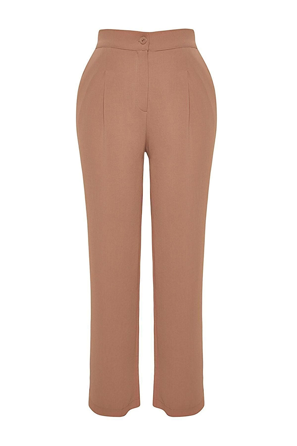 Kadın Yeni Moda Büyük Beden Geniş Paça Uzun Boy Dokuma Yüksek Bel Pileli Kumaş Pantolon