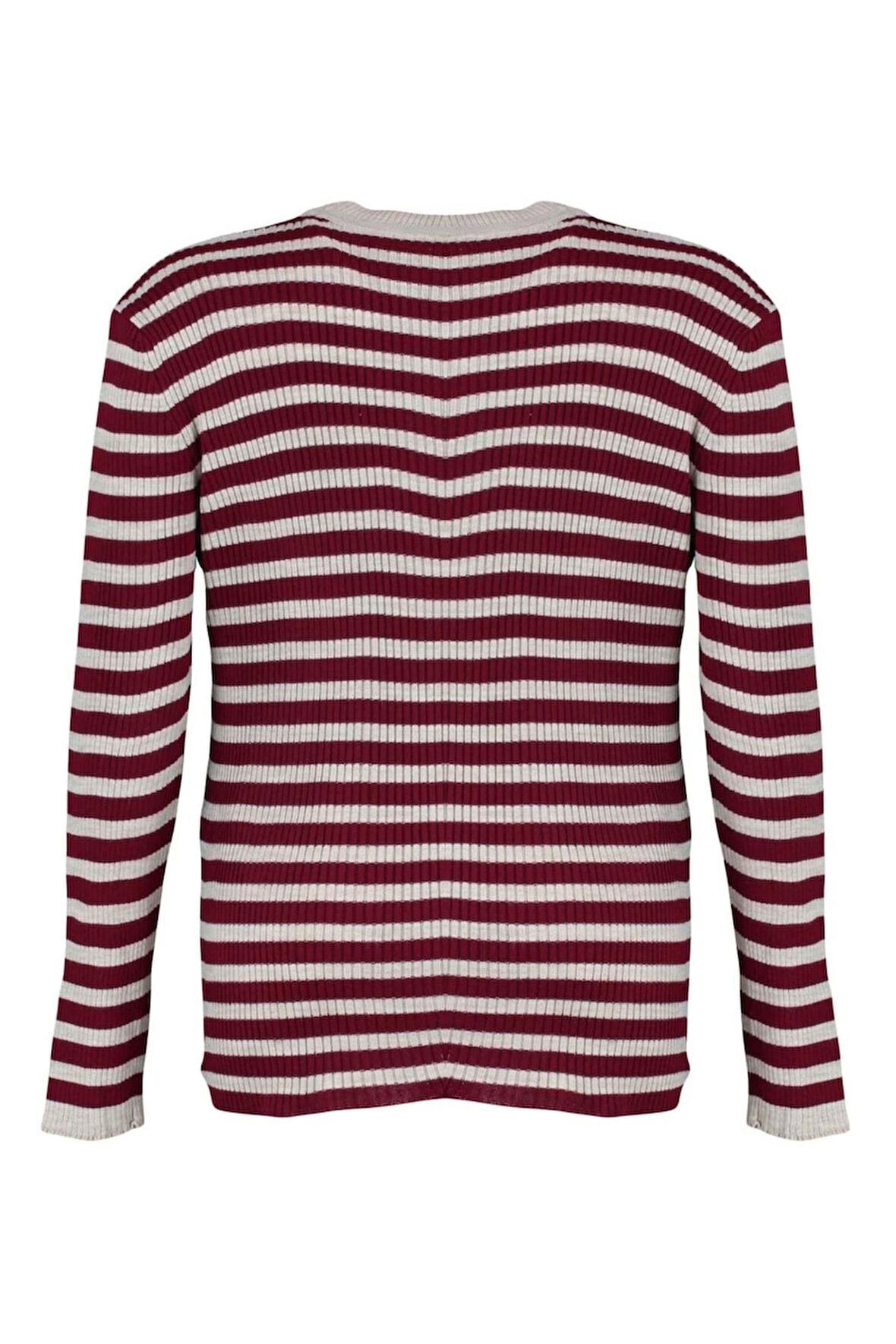 Kadın Moda Büyük Beden Bisiklet Yaka Standart Kol Regular Çizgili Fitilli Vücudu Saran Triko Kazak