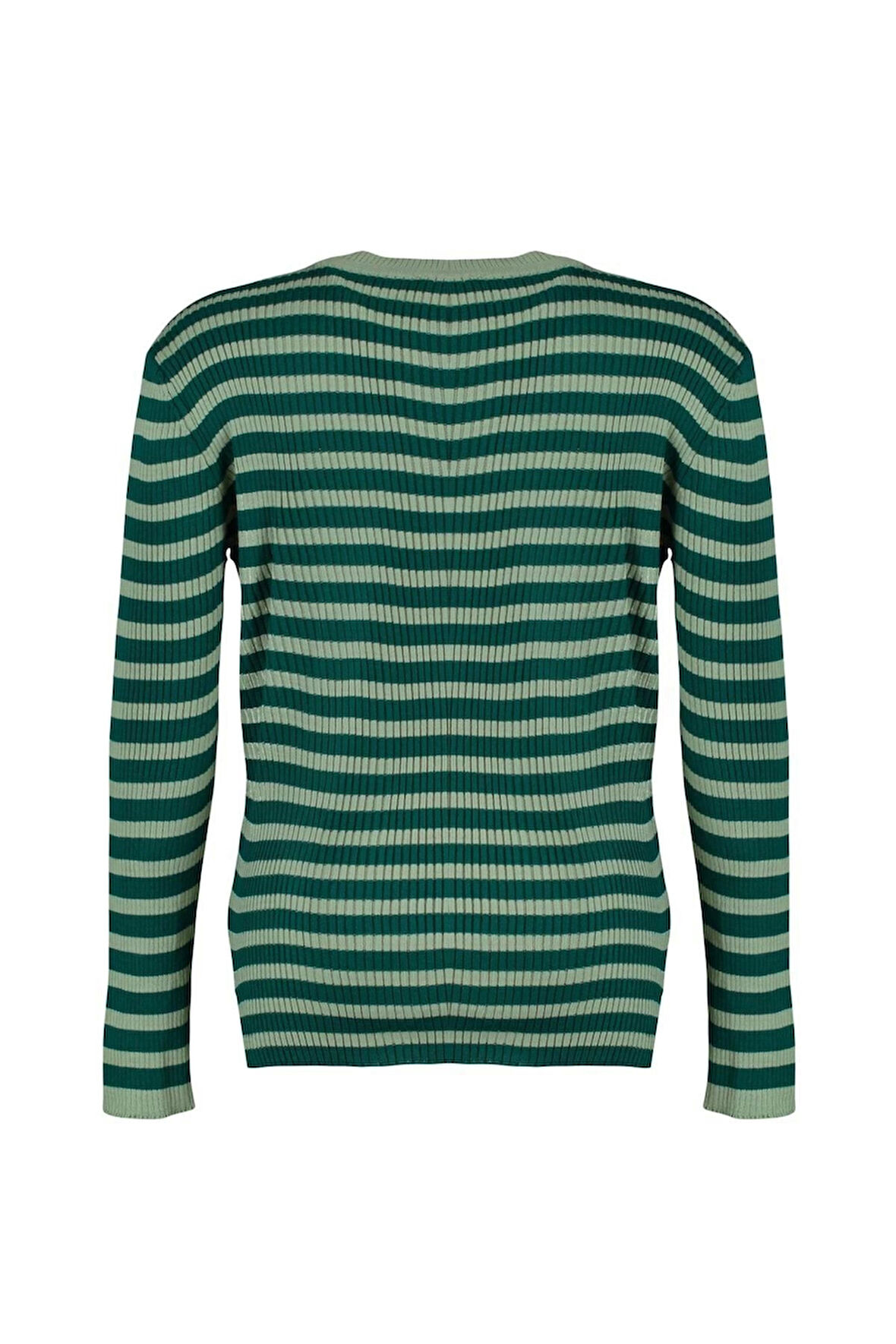 Kadın Moda Büyük Beden Bisiklet Yaka Standart Kol Regular Çizgili Fitilli Vücudu Saran Triko Kazak