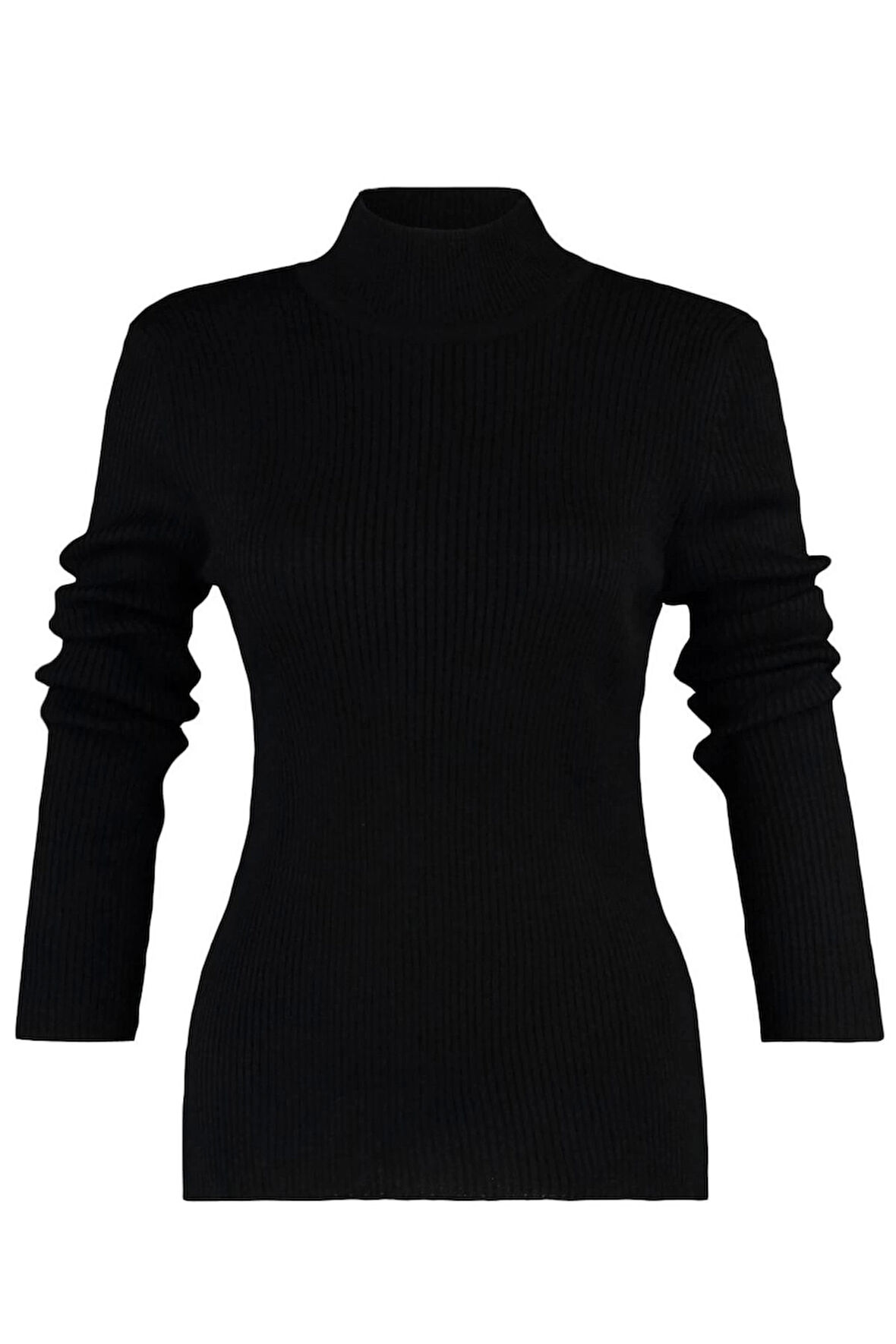 Kadın Büyük Beden Moda Şık Regular Yarım Balıkçı Yaka Uzun Kol Düz İnce Triko Kazak