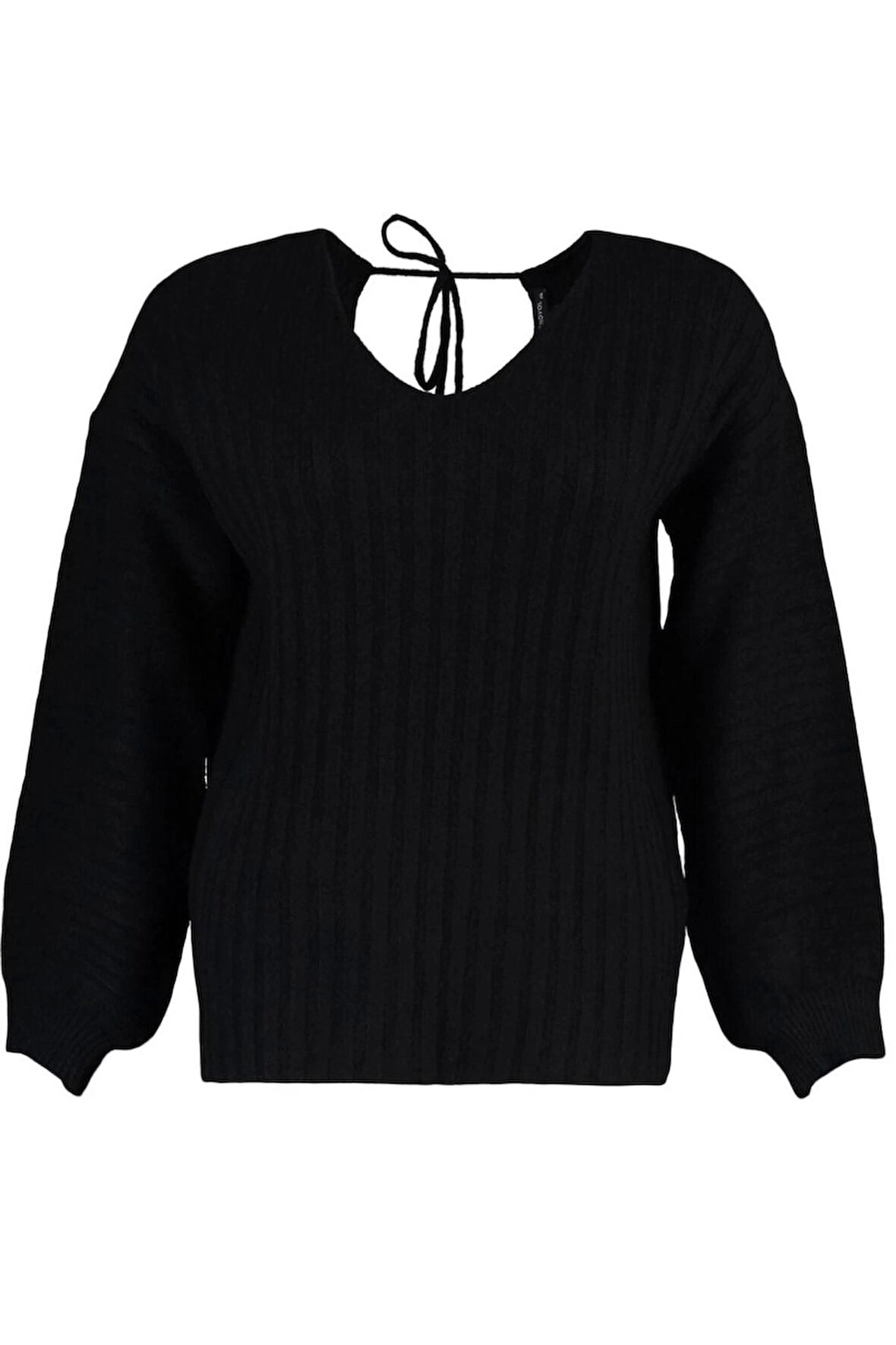 Kadın Büyük Beden Moda Şık Regular V Yaka Uzun Kol Düz Mavi Triko Kazak