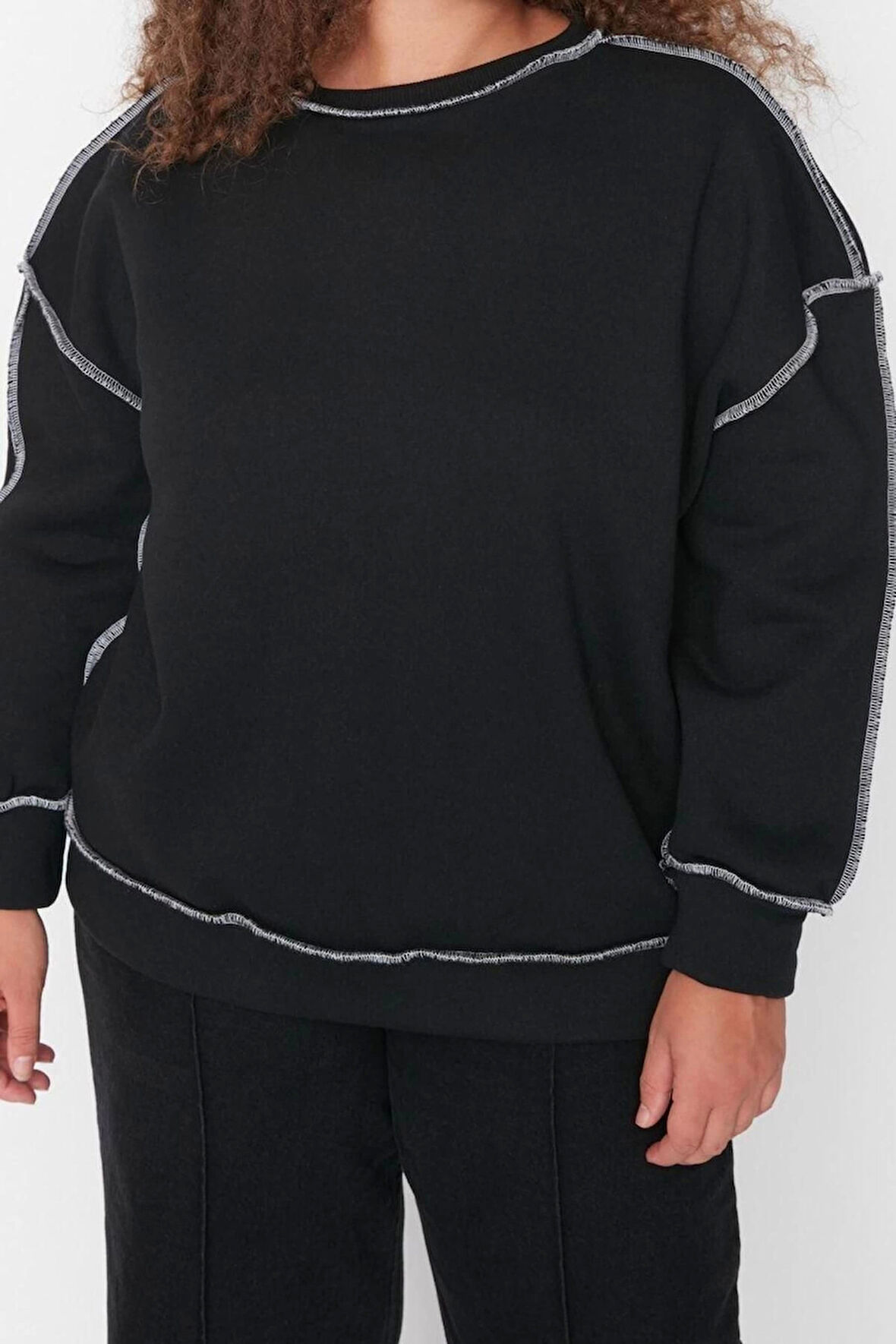 Kadın Büyük Beden Moda Şık Regular Bisiklet Yaka Düşük Kol Regular Düşük Kol Örme Sweatshirt