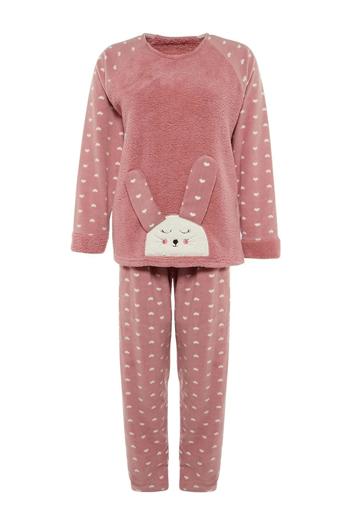 Büyük Beden Kadın Polyester Bisiklet Yaka Uzun Kol Welsoft Pijama Takımı