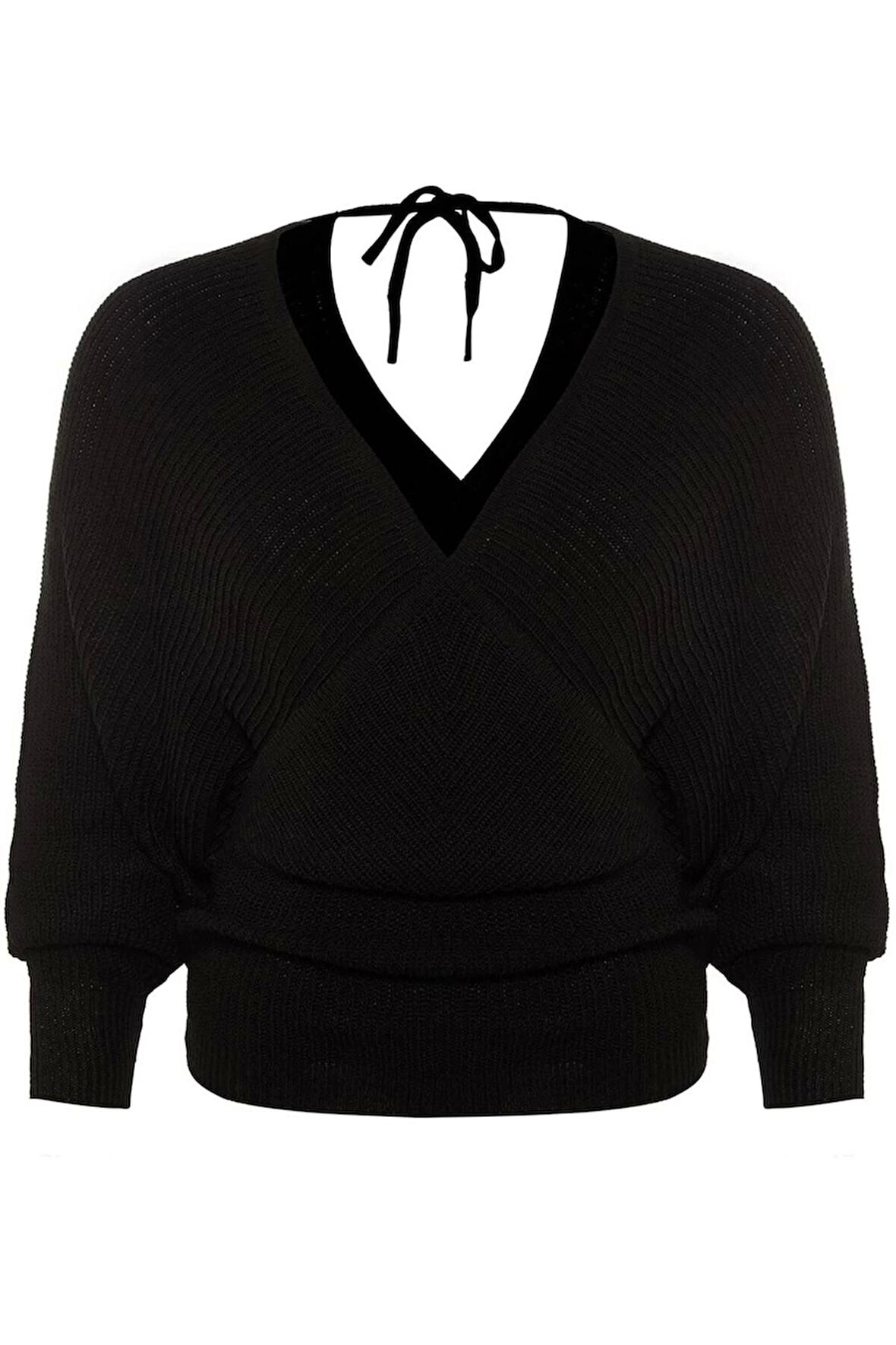 Kadın Büyük Beden Moda Şık Regular Kruvaze Uzun Kol Düz Kruvaze Kapamalı Triko Kazak