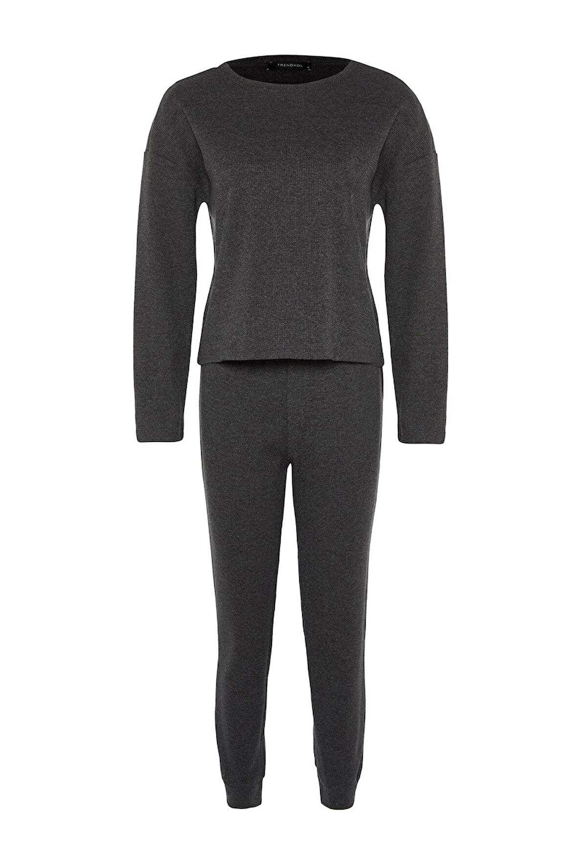 Kadın Moda Şık Bisiklet Yaka Boru Paça Uzun Kol Waffle Kumaş Örme Pijama Takımı