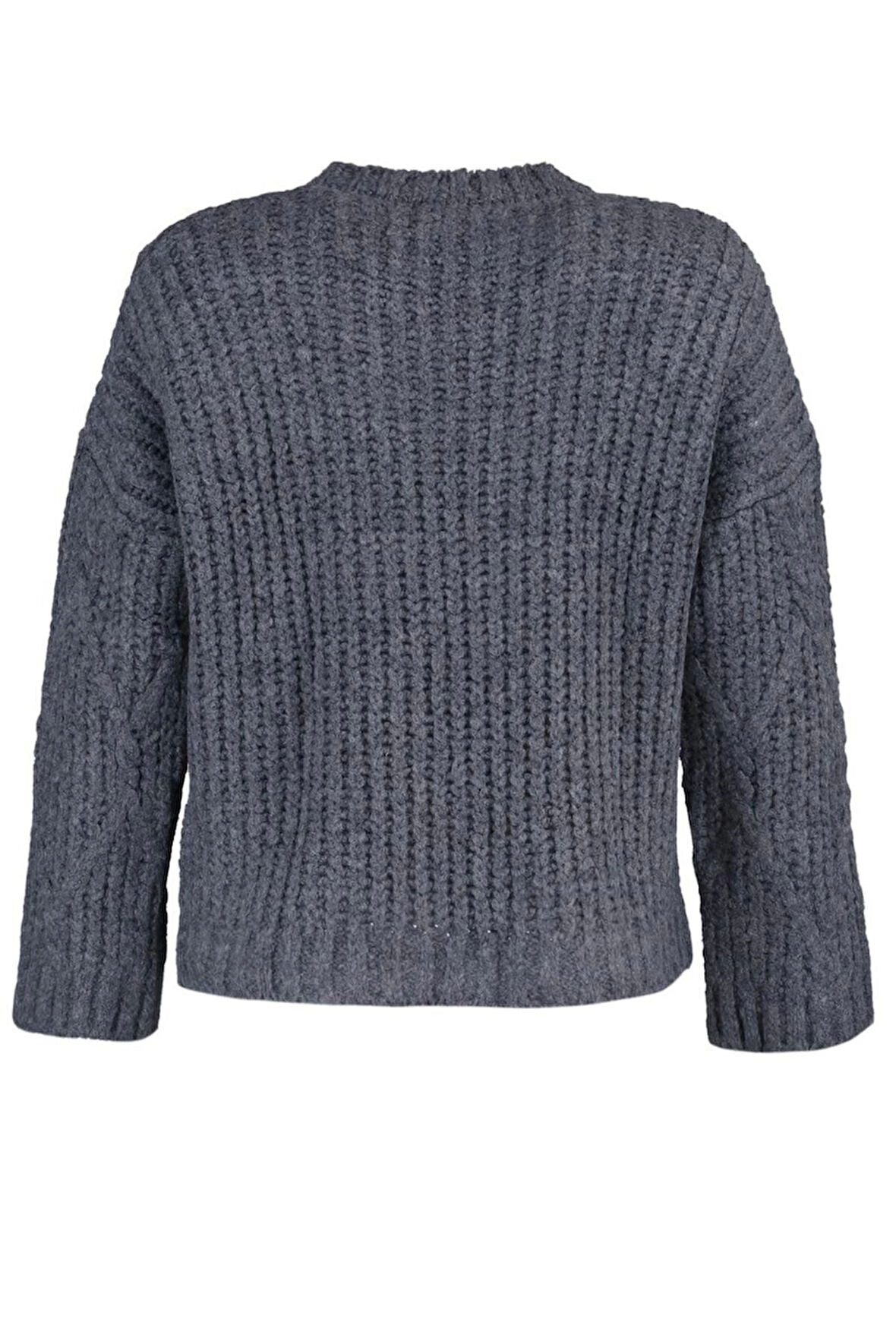 Kadın Moda Şık Regular Bisiklet Yaka Uzun Kol Saç Örgü Yumuşak Dokulu Geniş Kalıp Triko Kazak