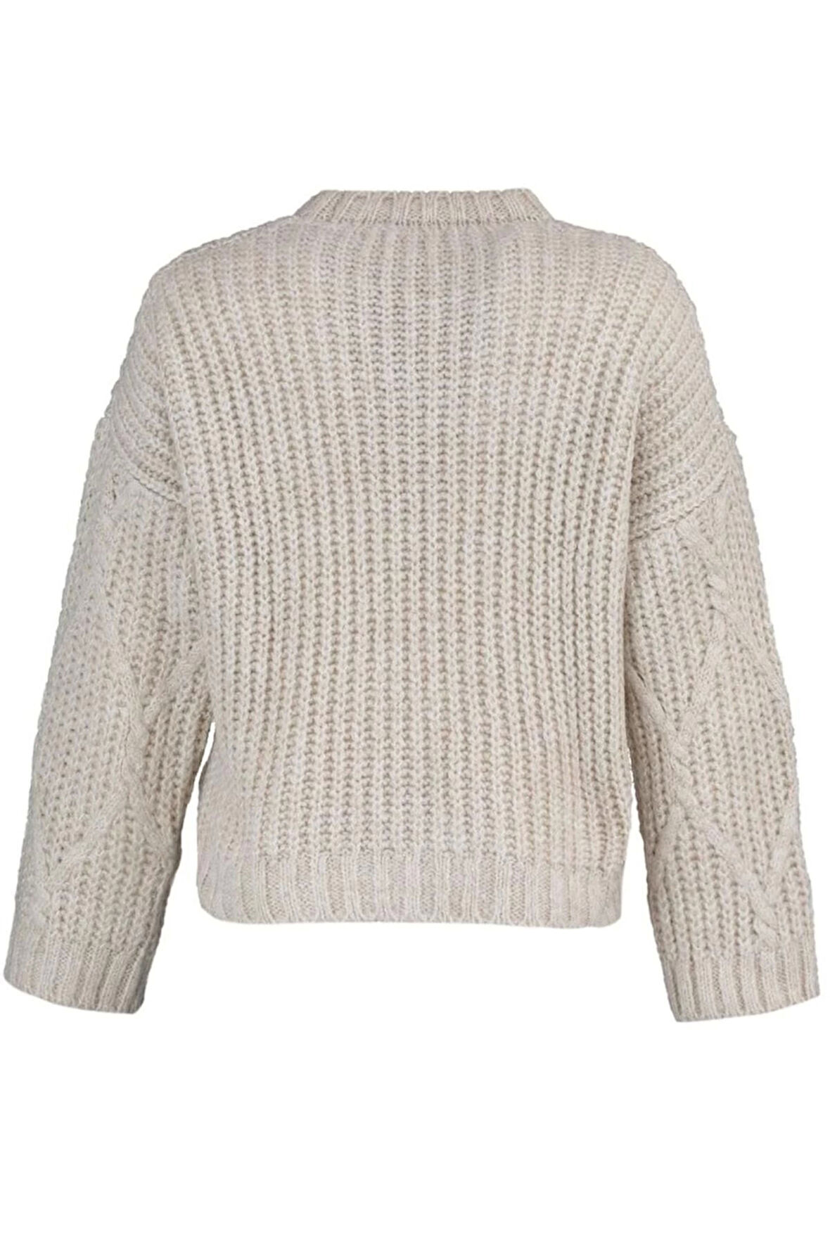 Kadın Moda Şık Regular Bisiklet Yaka Uzun Kol Saç Örgü Yumuşak Dokulu Geniş Kalıp Triko Kazak