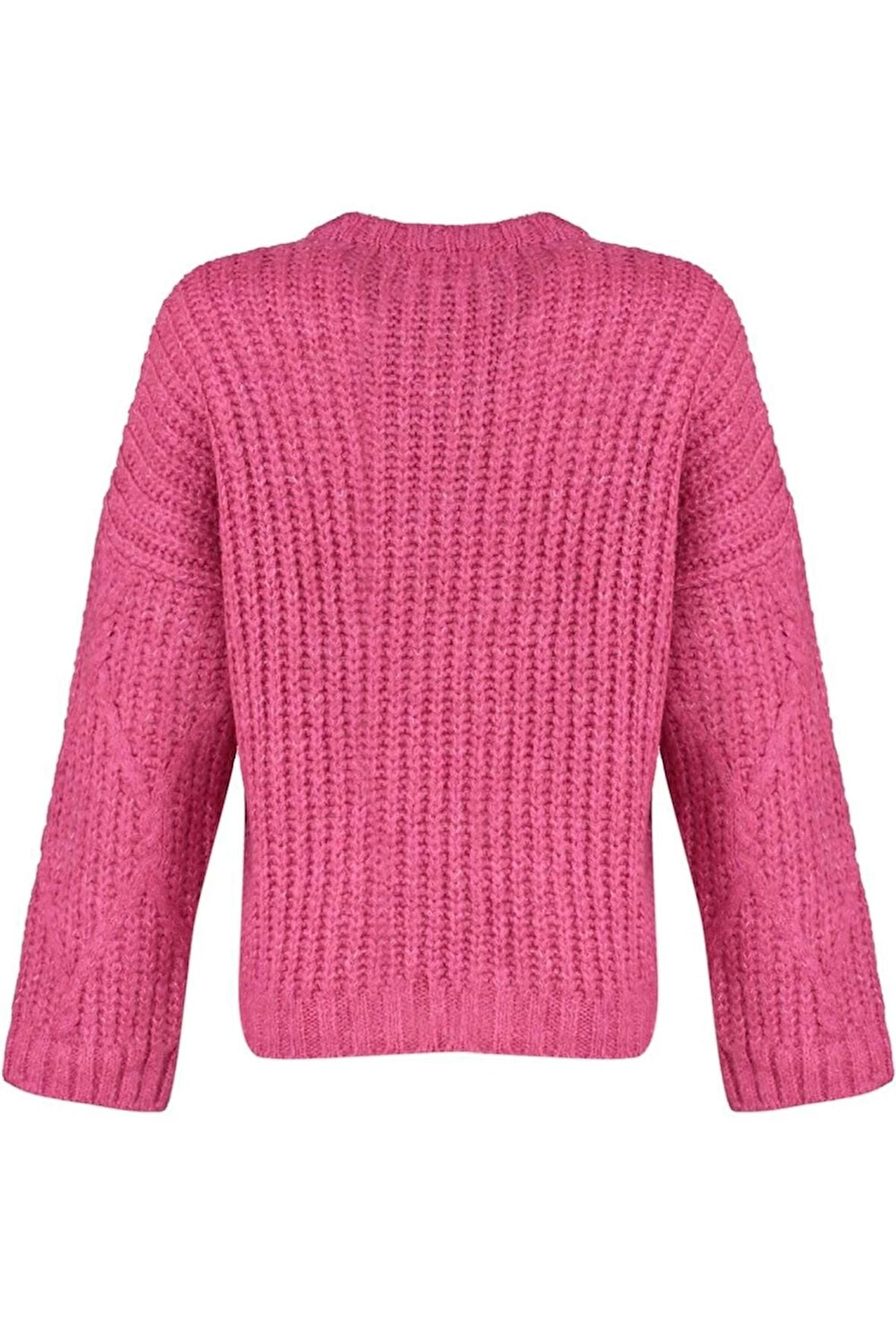 Kadın Moda Şık Regular Bisiklet Yaka Uzun Kol Saç Örgü Yumuşak Dokulu Geniş Kalıp Triko Kazak