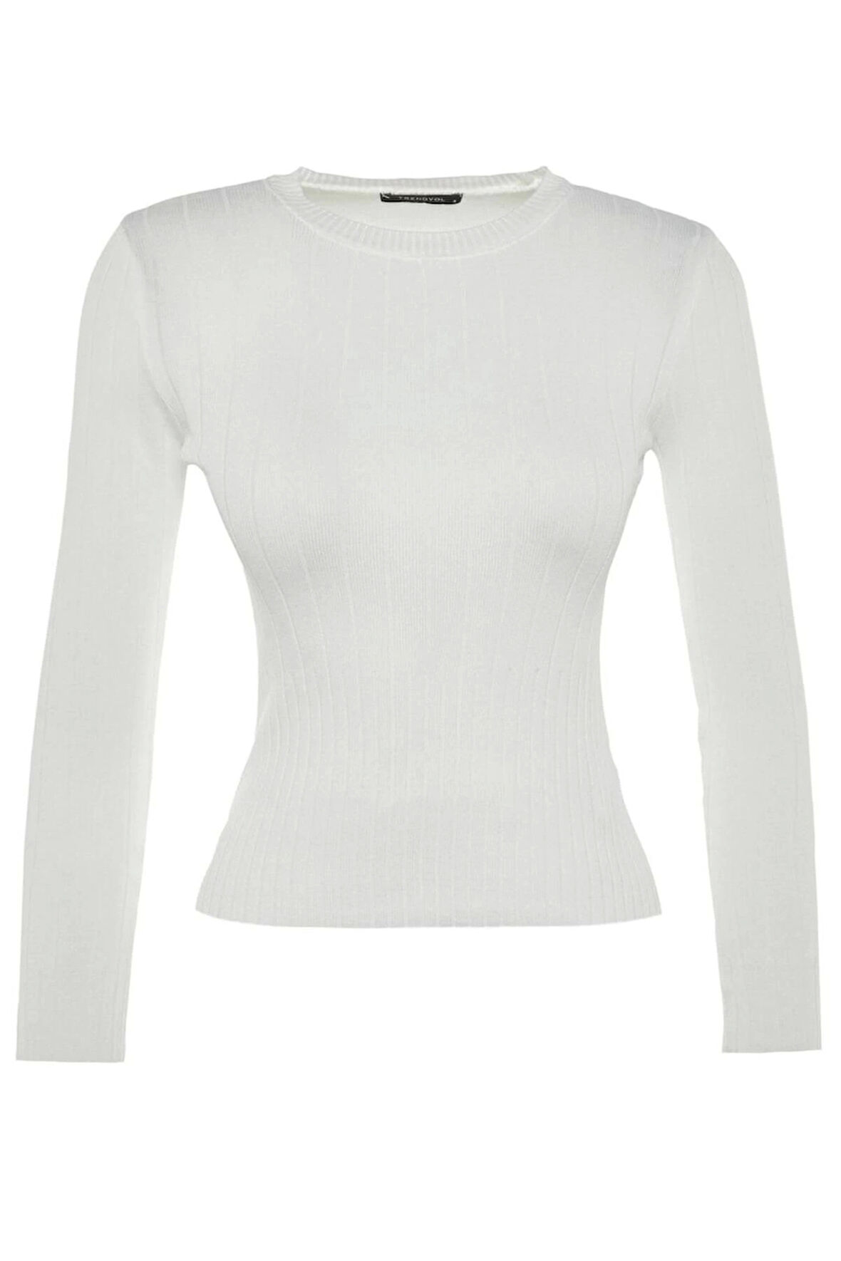 Kadın Moda Şık Regular Bisiklet Yaka Uzun Kol Düz Basic Triko Kazak