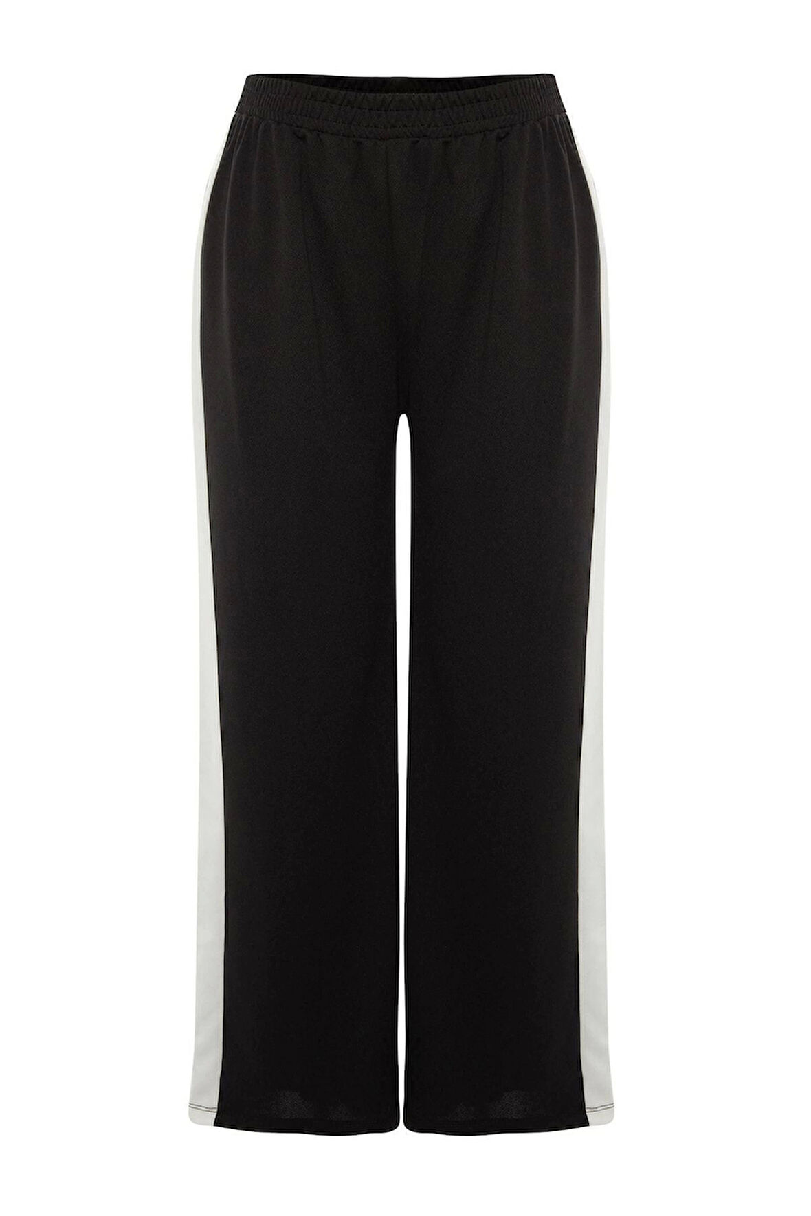 Kadın Moda Büyük Beden Geniş Paça Uzun Boy Örme Beli Lastikli Şerit Detaylı Geniş Paça Örme Pantolon