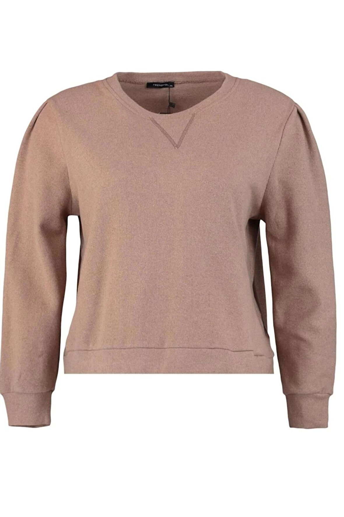 Kadın Büyük Beden Moda Şık Regular Bisiklet Yaka Balon Kol Regular Selanik İnce Örme Sweatshirt